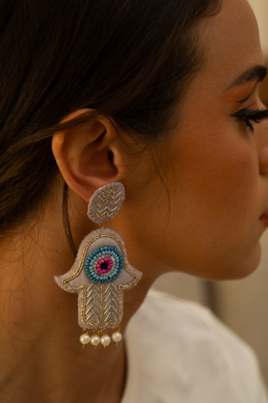 Hamsa 2 - Light Lavender Recycled Leather Earrings