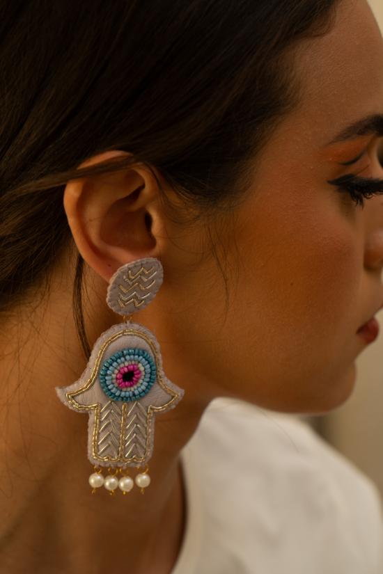 Hamsa 2 - Light Lavender Recycled Leather Earrings