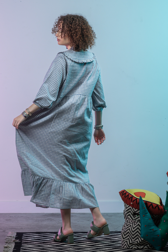 Twila - Blue Handwoven Cotton Dress