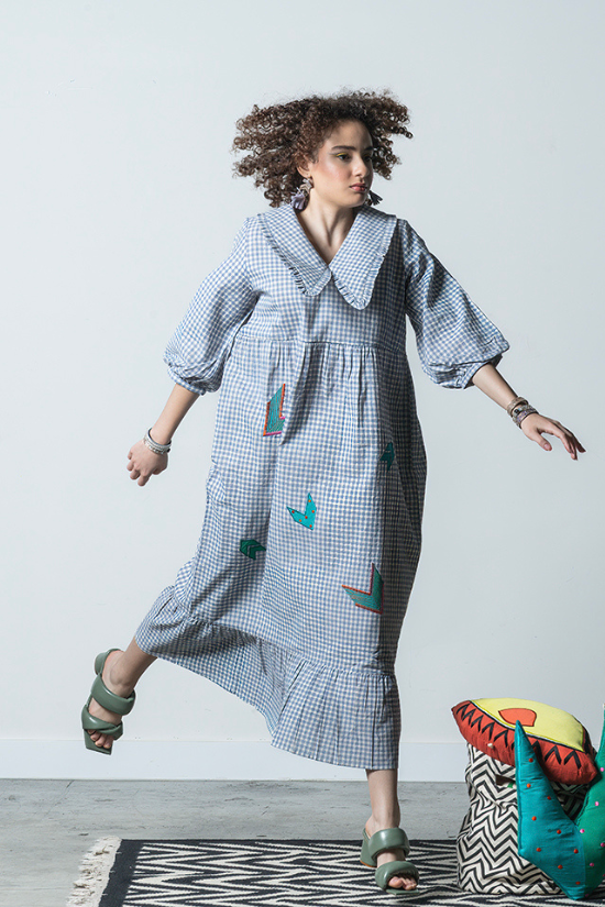 Twila - Blue Handwoven Cotton Dress