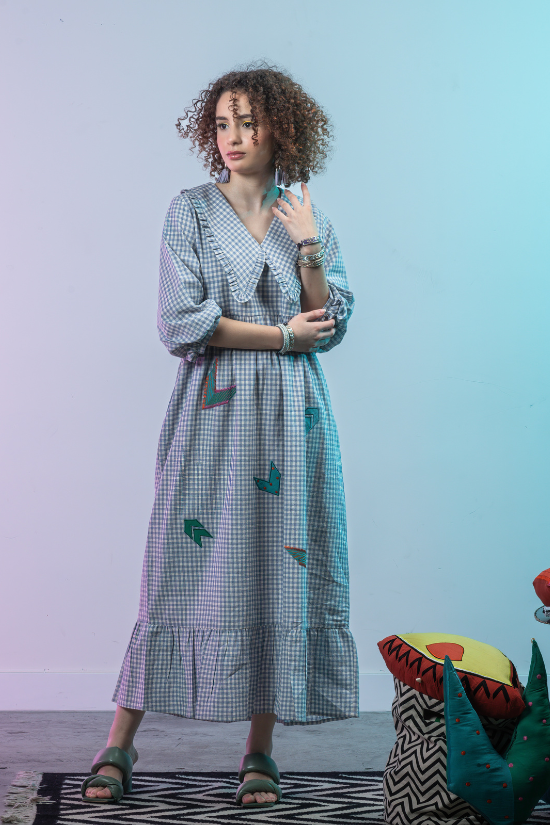 Twila - Blue Handwoven Cotton Dress