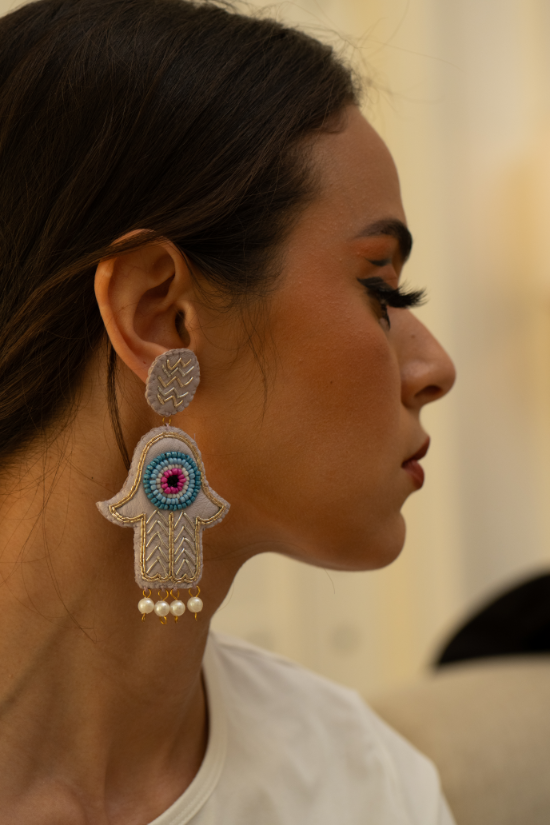 Hamsa 2 - Light Lavender Recycled Leather Earrings