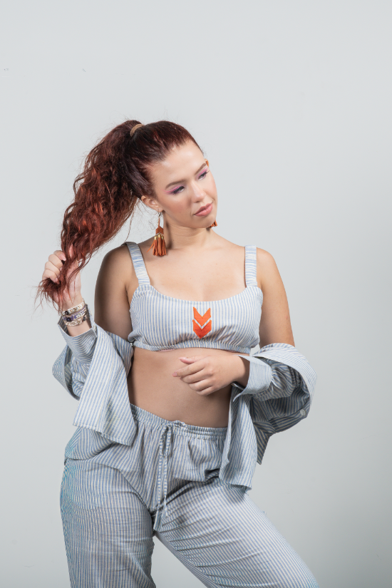 Elle & Leia - Blue Handwoven Cotton Bralette + Pants Set