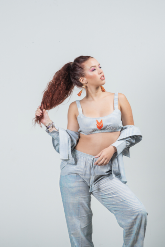 Elle & Leia - Blue Handwoven Cotton Bralette + Pants Set