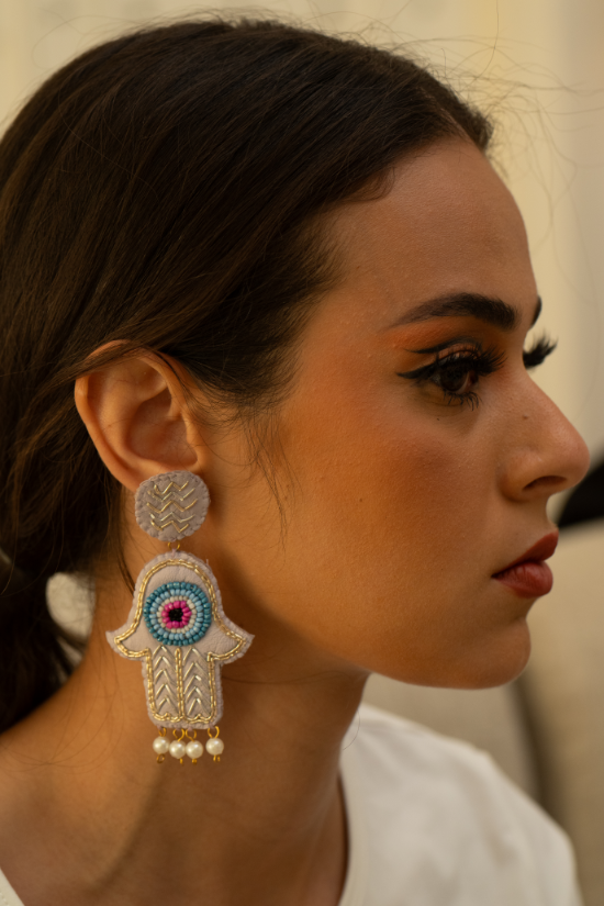 Hamsa 2 - Light Lavender Recycled Leather Earrings