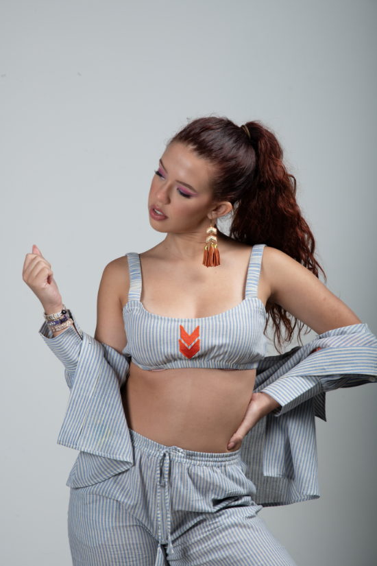 Elle & Leia - Blue Handwoven Cotton Bralette + Pants Set