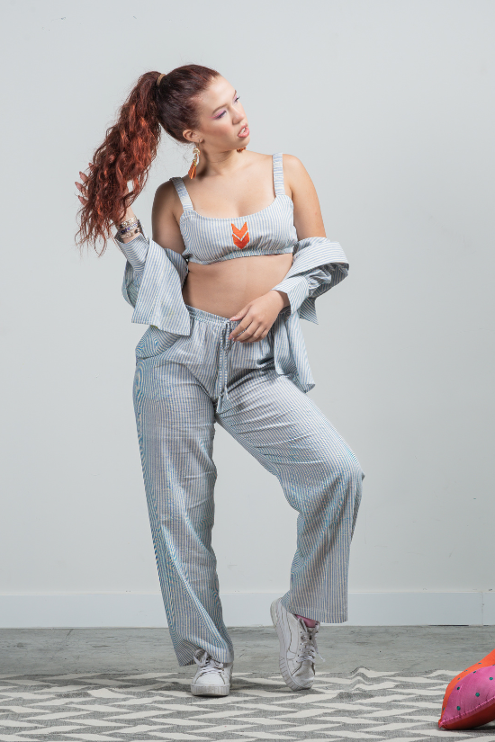 Elle & Leia - Blue Handwoven Cotton Bralette + Pants Set