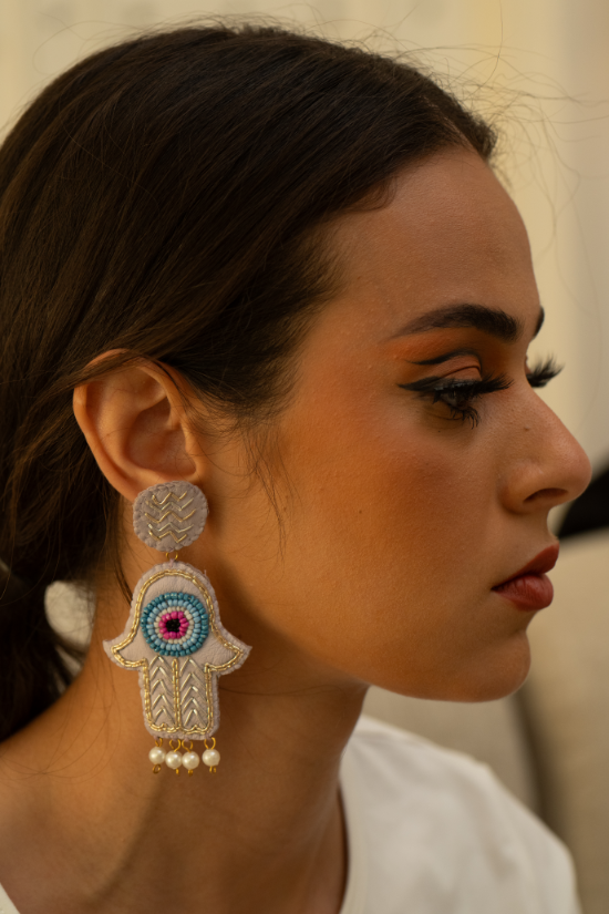 Hamsa 2 - Light Lavender Recycled Leather Earrings