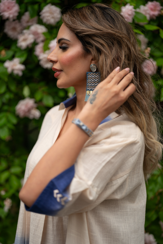 Chevy Fringe 2 - Teal And Cerulean Recycled Leather Earrings