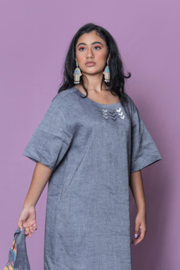 Rewa - Taupe Handwoven Cotton Linen Dress