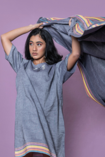 Rewa - Taupe Handwoven Cotton Linen Dress