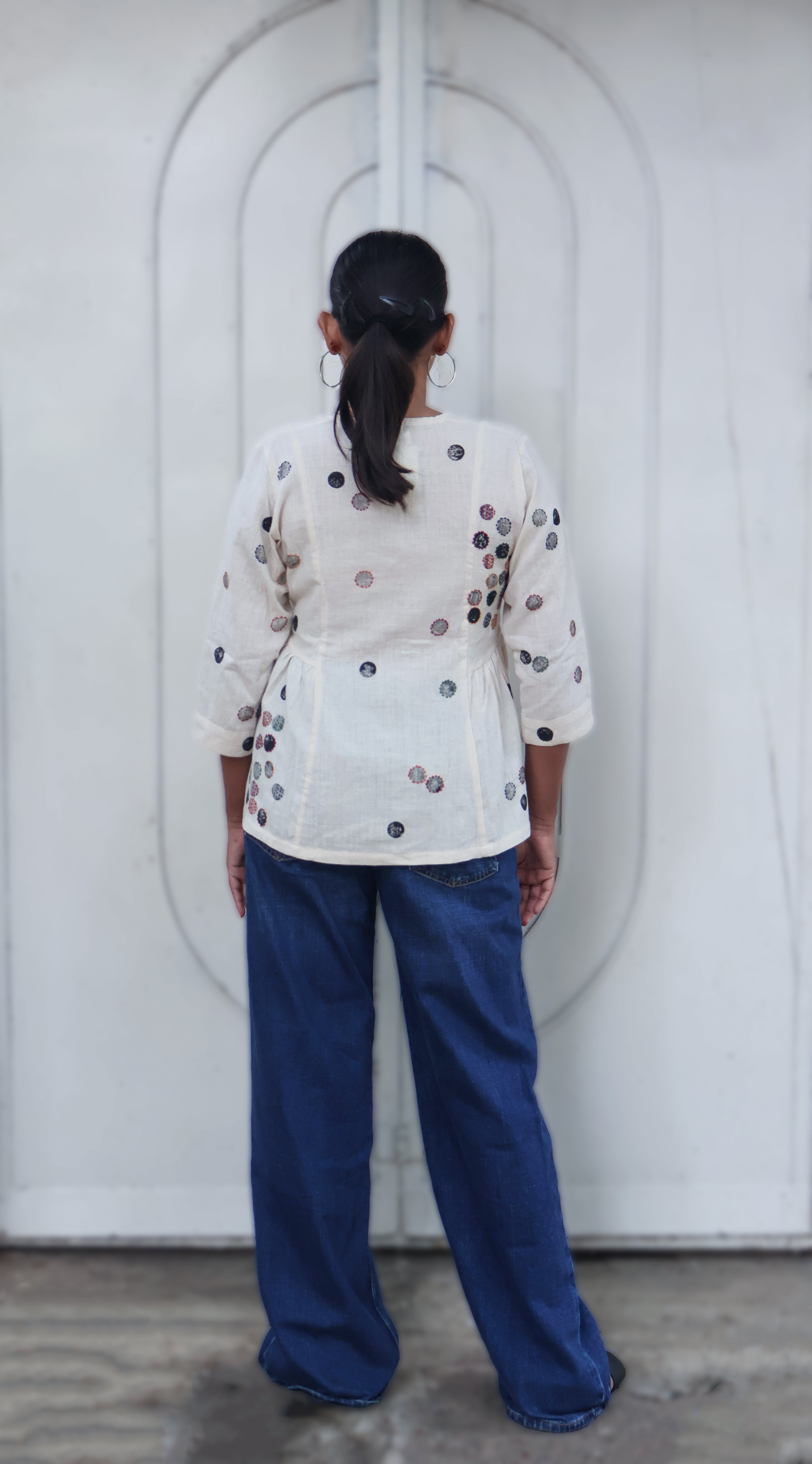 Kora-Black Polka Handspun & Handwoven Peplum Top