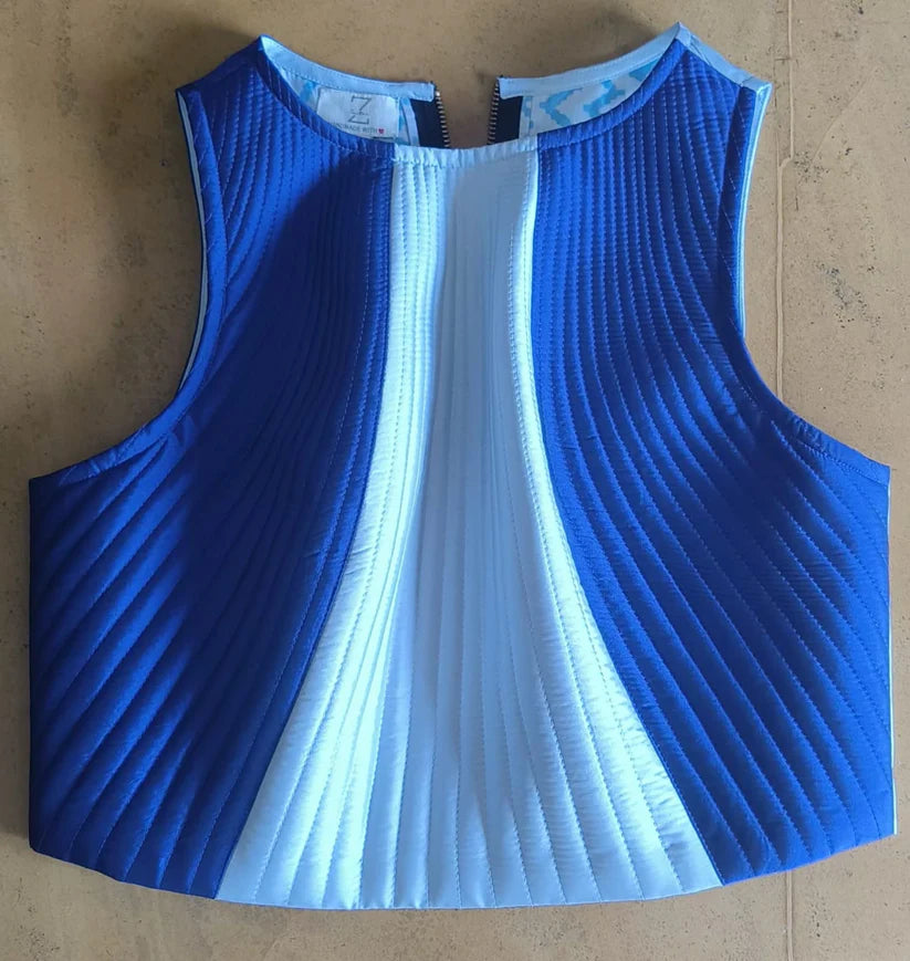 Dark And Light Blue Silk Zebra Crop Top