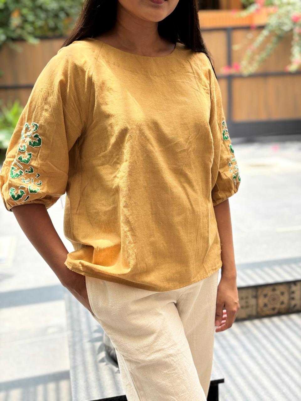 Mustard Handspun & Handwoven Yuri Top