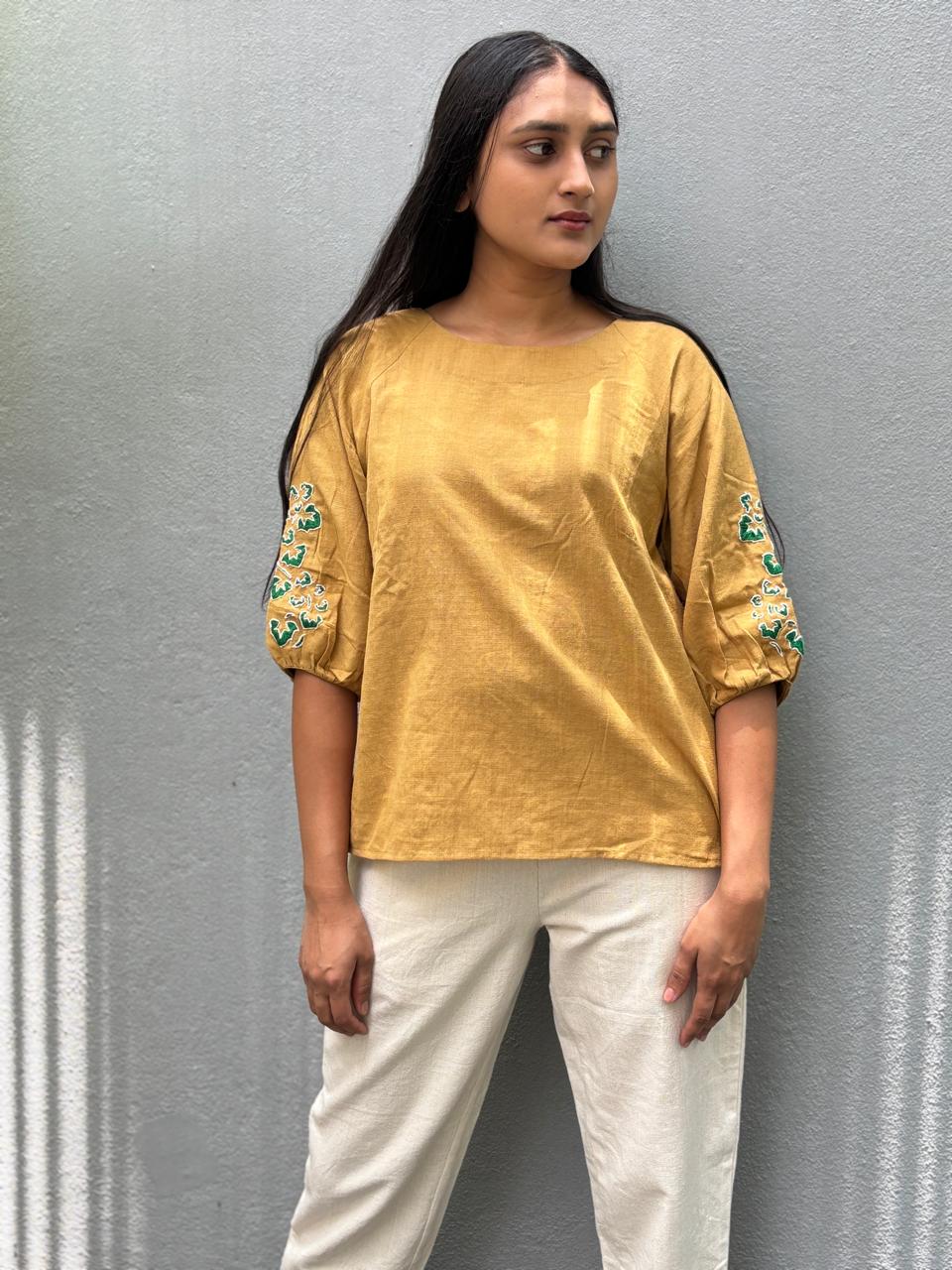 Mustard Handspun & Handwoven Yuri Top