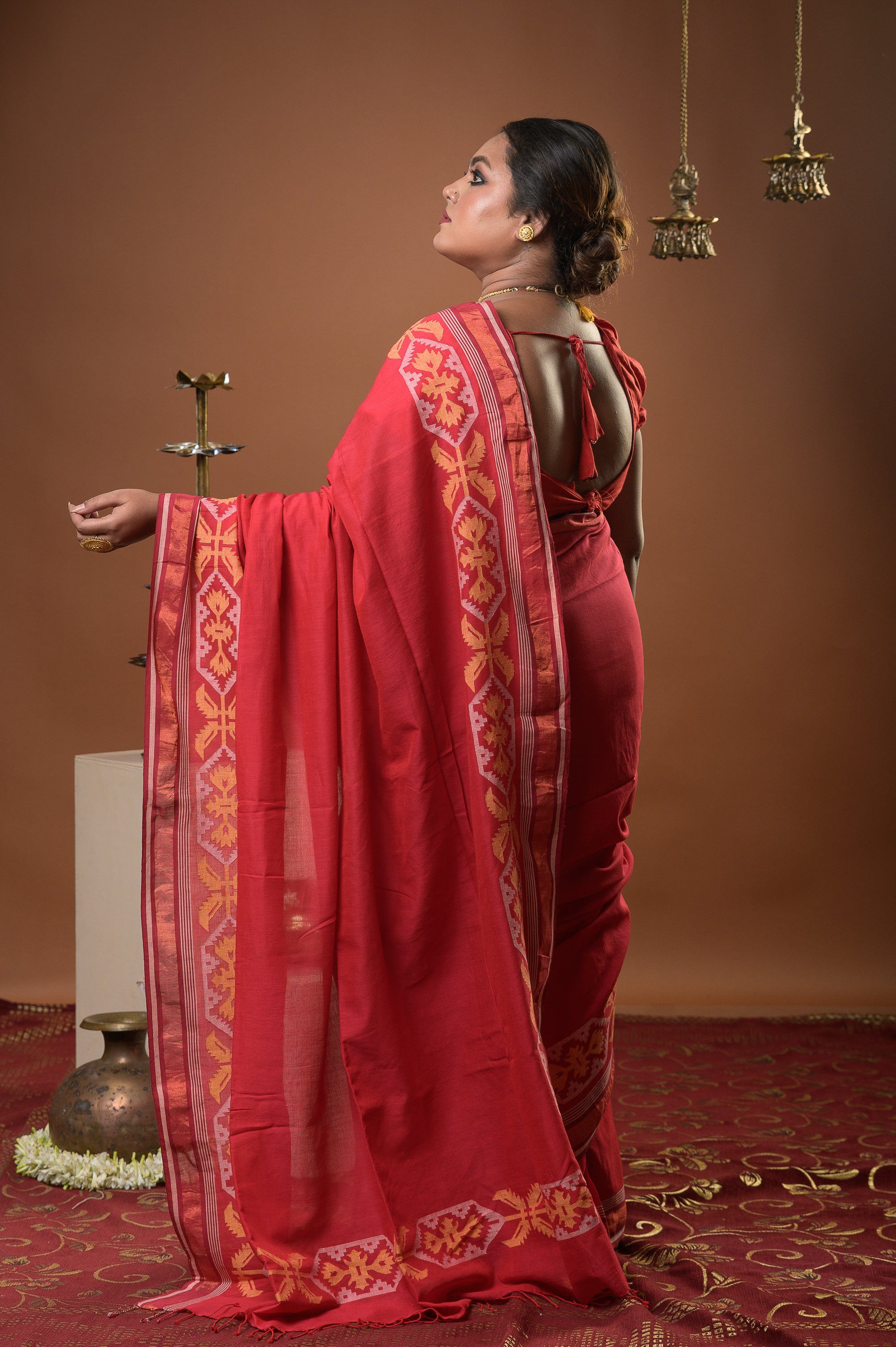 Lalima - Red Handspun Cotton Jamdani Saree
