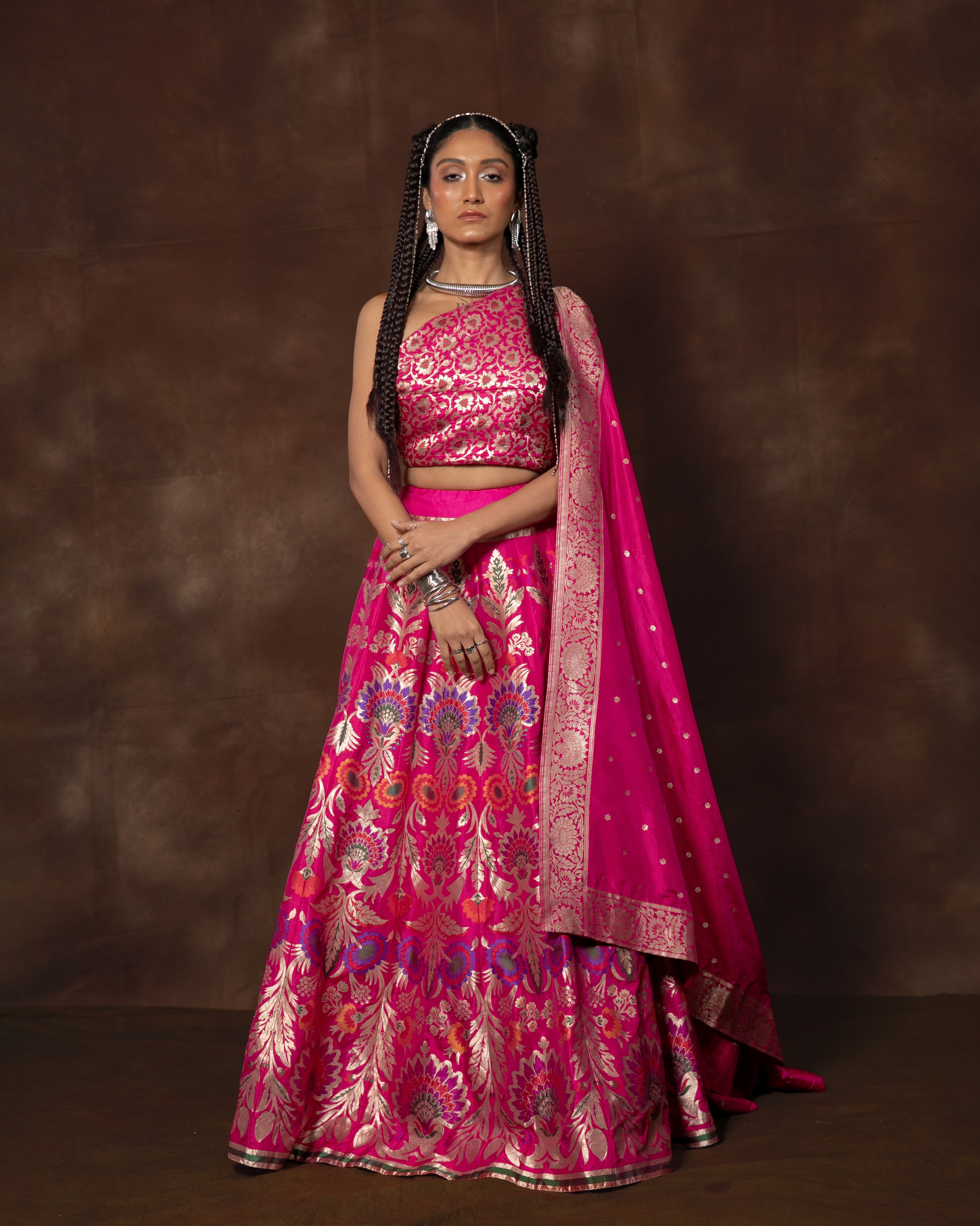 Pink Handwoven Banarasi Silk Lehenga