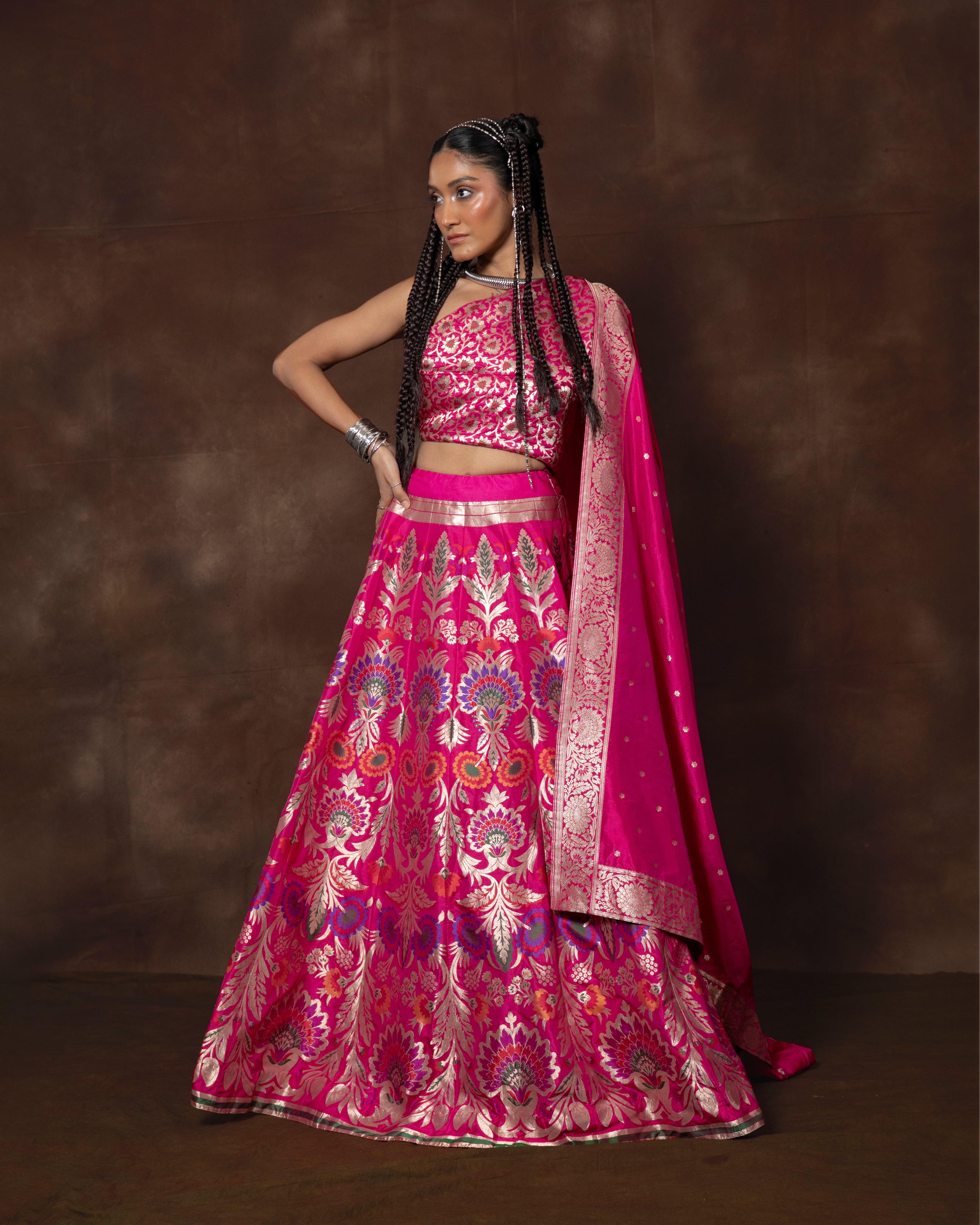 Pink Handwoven Banarasi Silk Lehenga