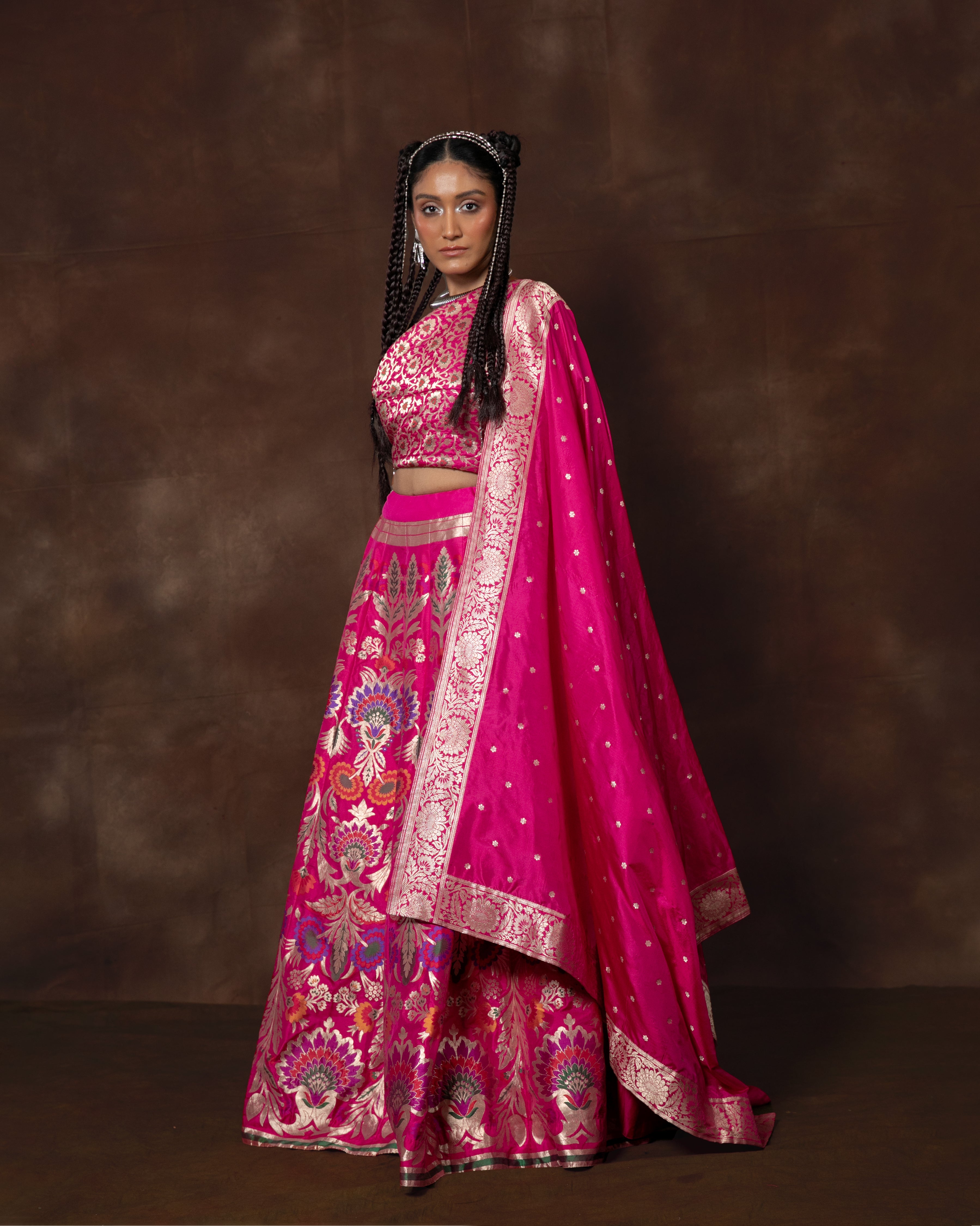 Pink Handwoven Banarasi Silk Lehenga