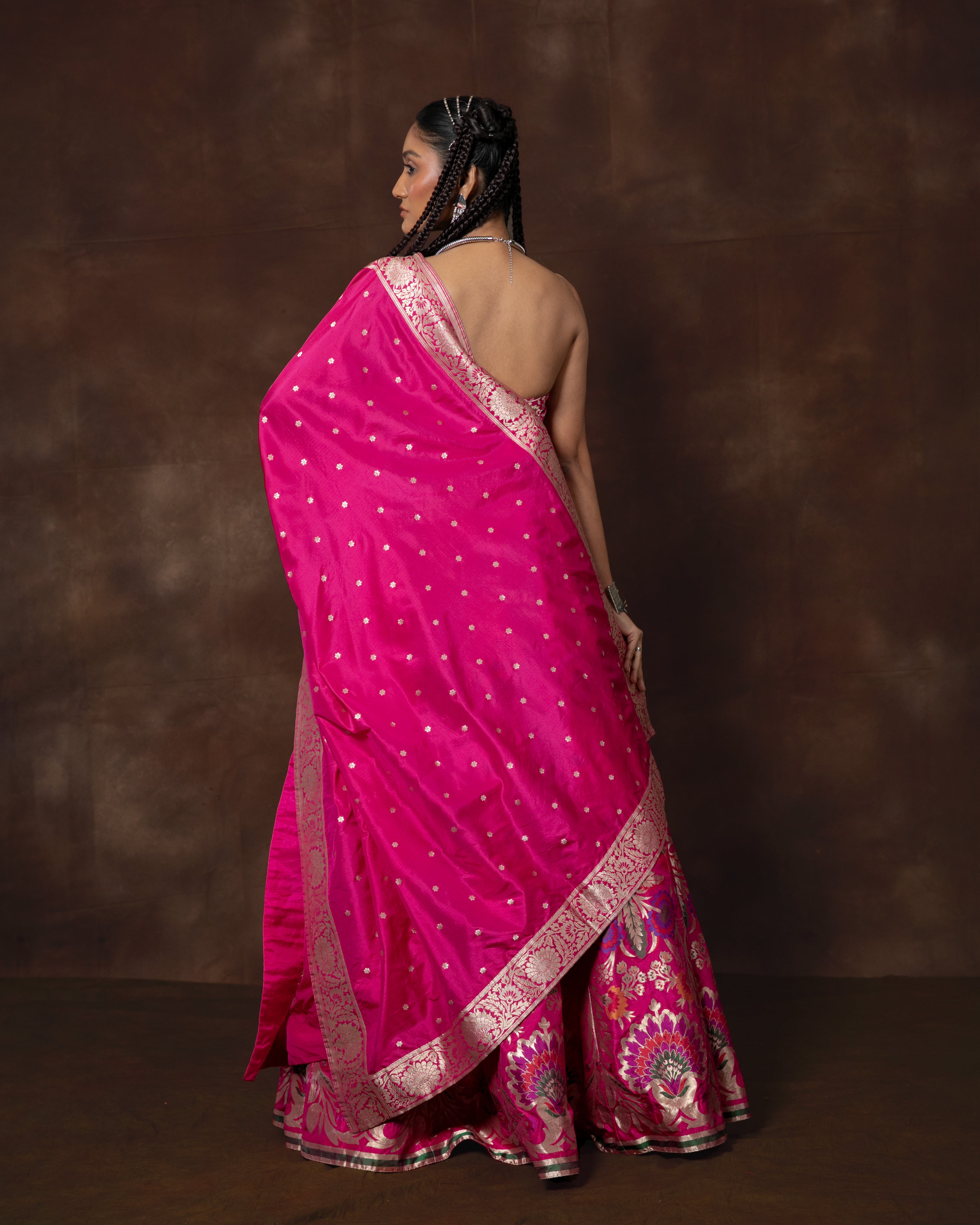 Pink Handwoven Banarasi Silk Lehenga