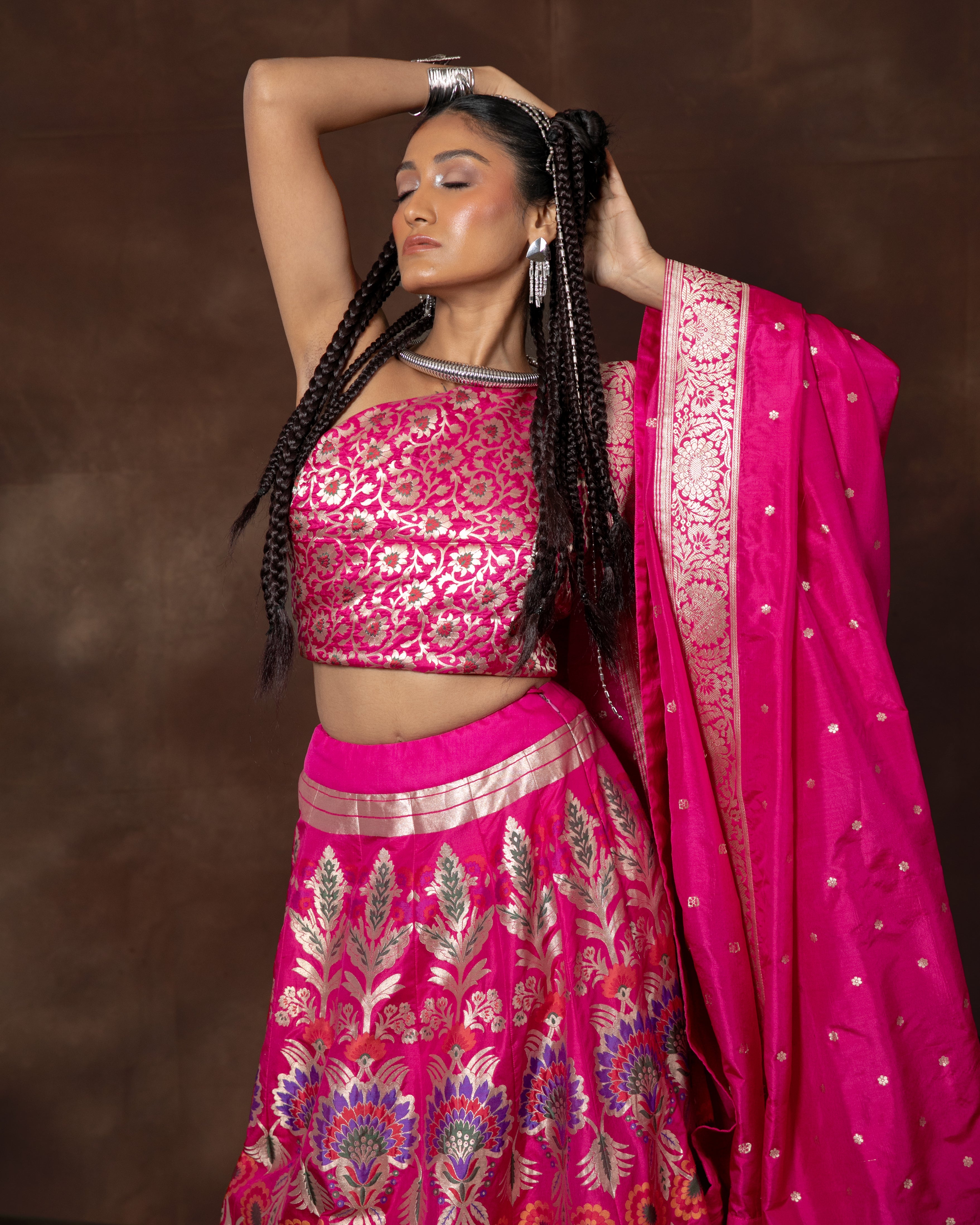 Pink Handwoven Banarasi Silk Lehenga