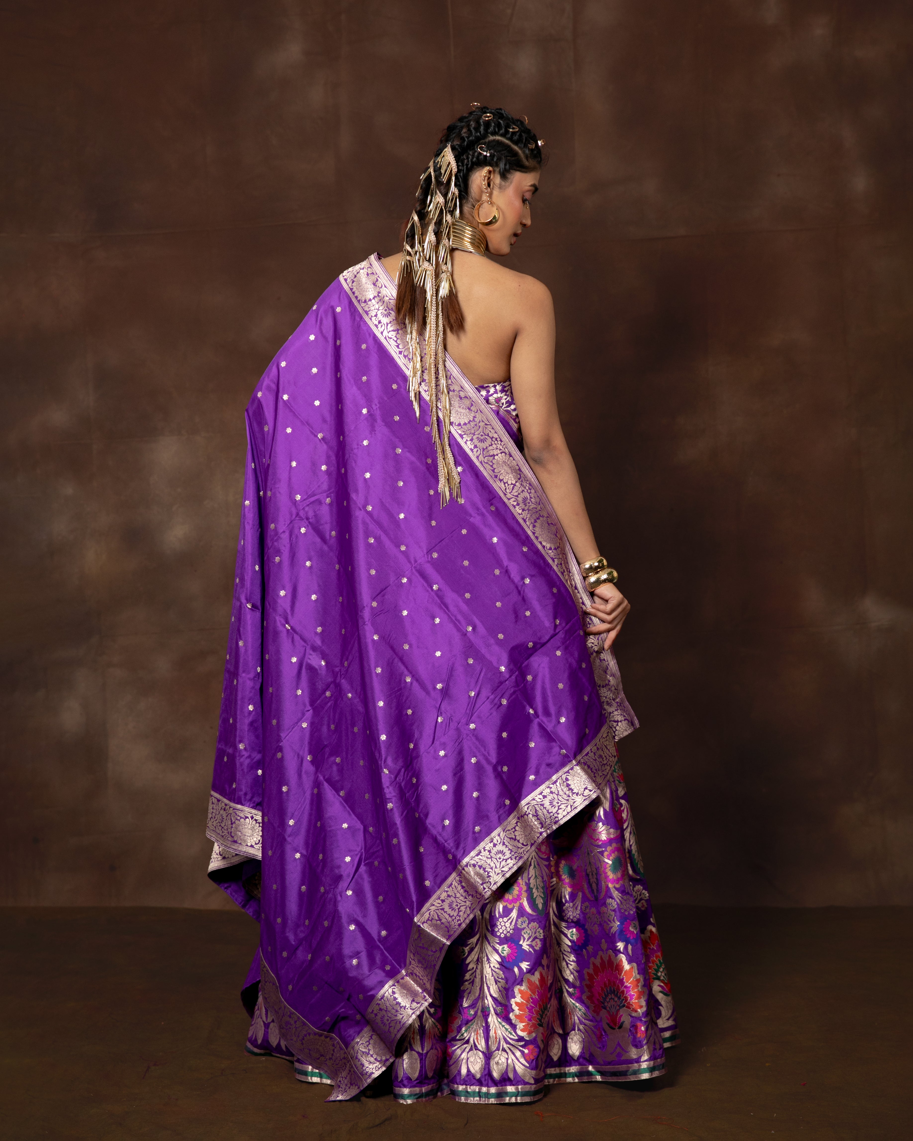Purple Handwoven Banarasi Silk Lehenga