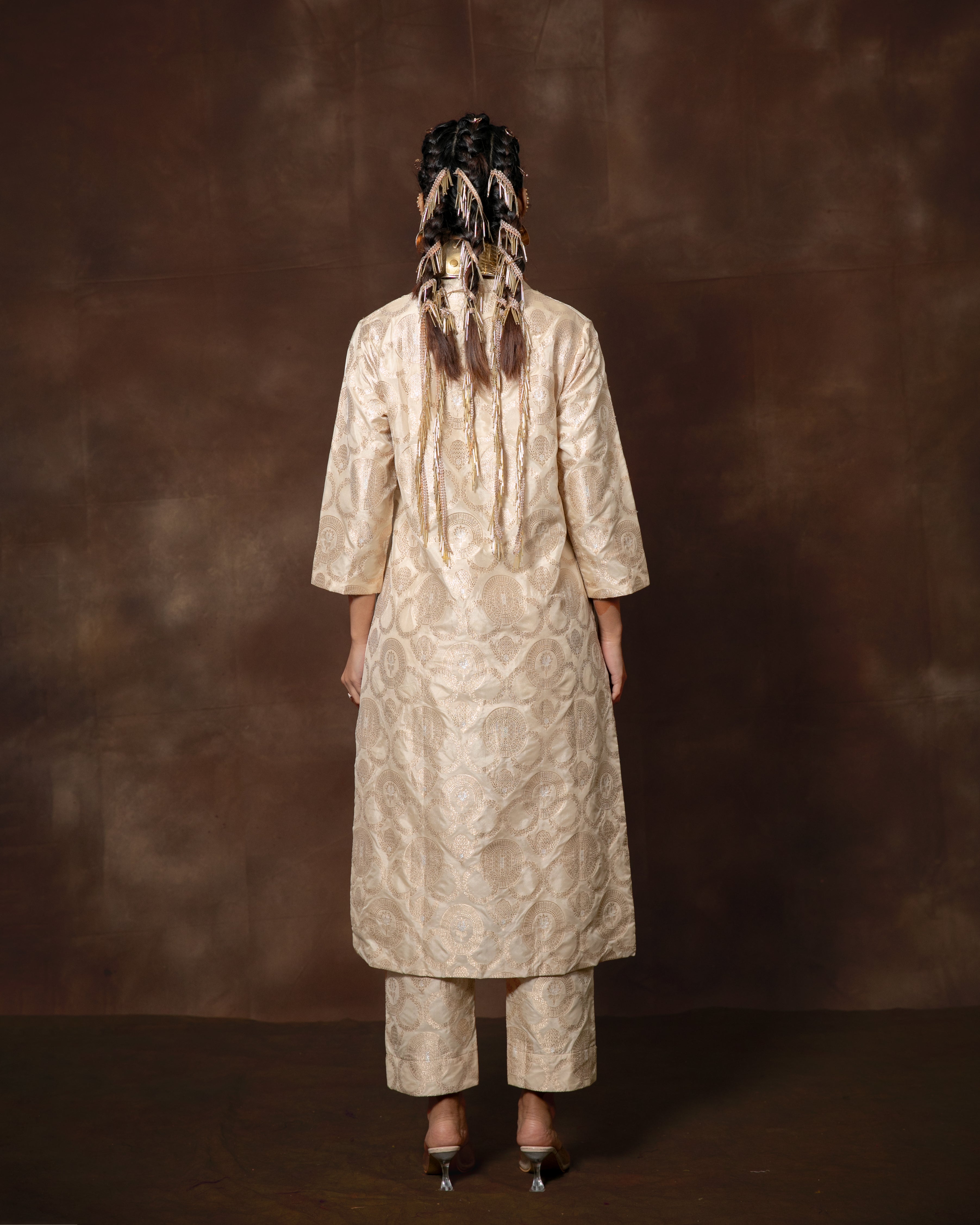 White Handwoven Banarasi Silk Kurta Set