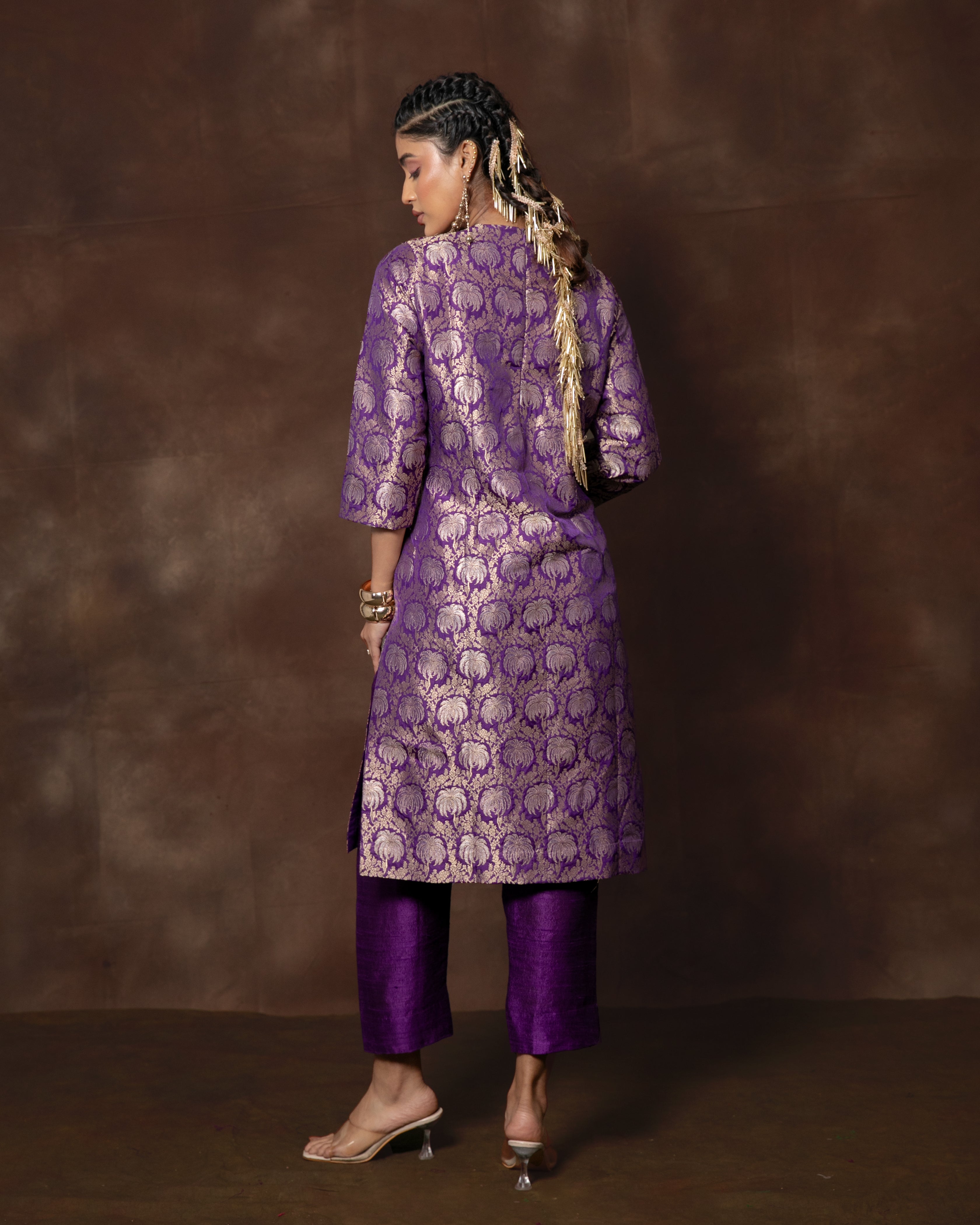 Purple Handwoven Banarasi Silk Kurta Set