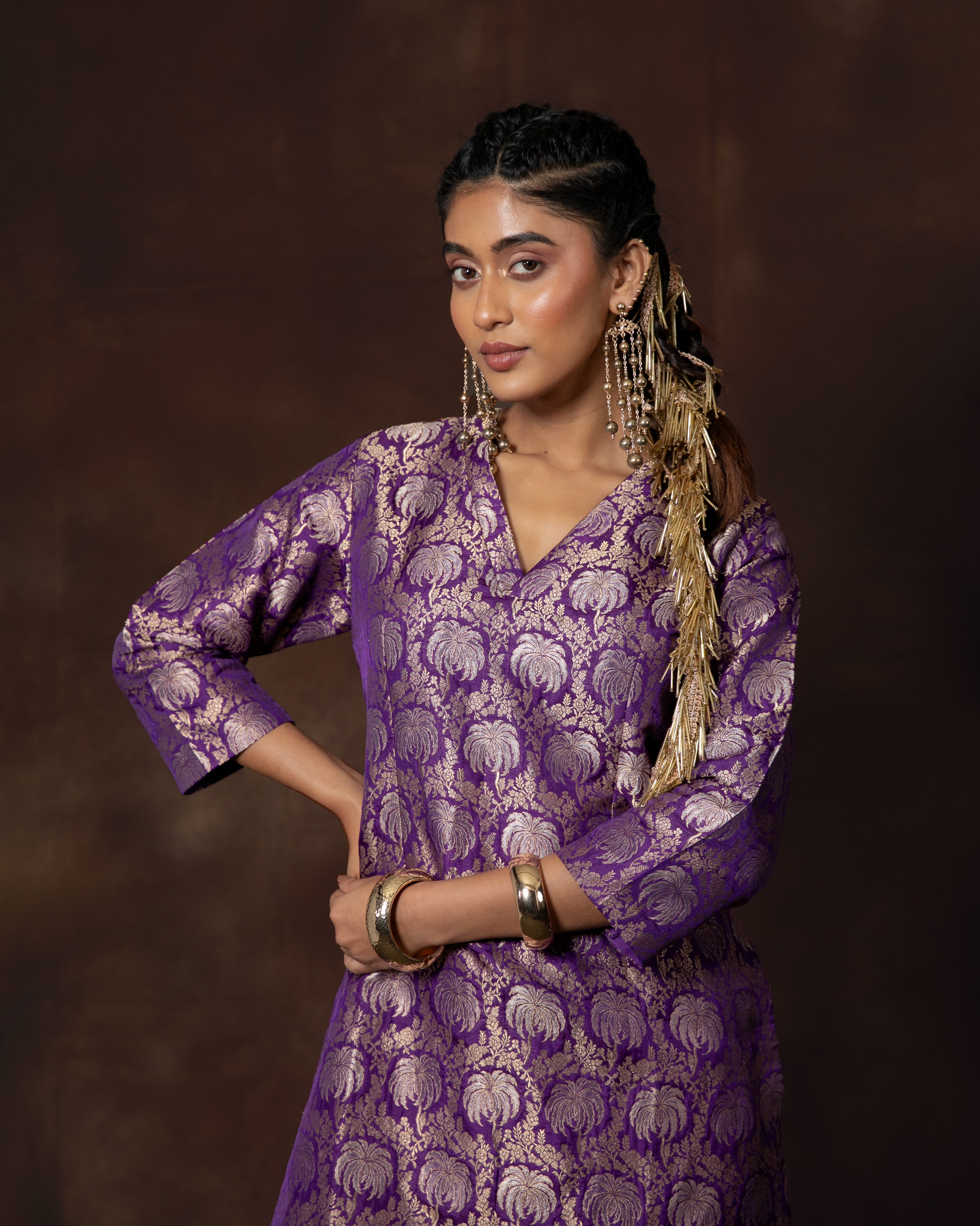 Purple Handwoven Banarasi Silk Kurta Set