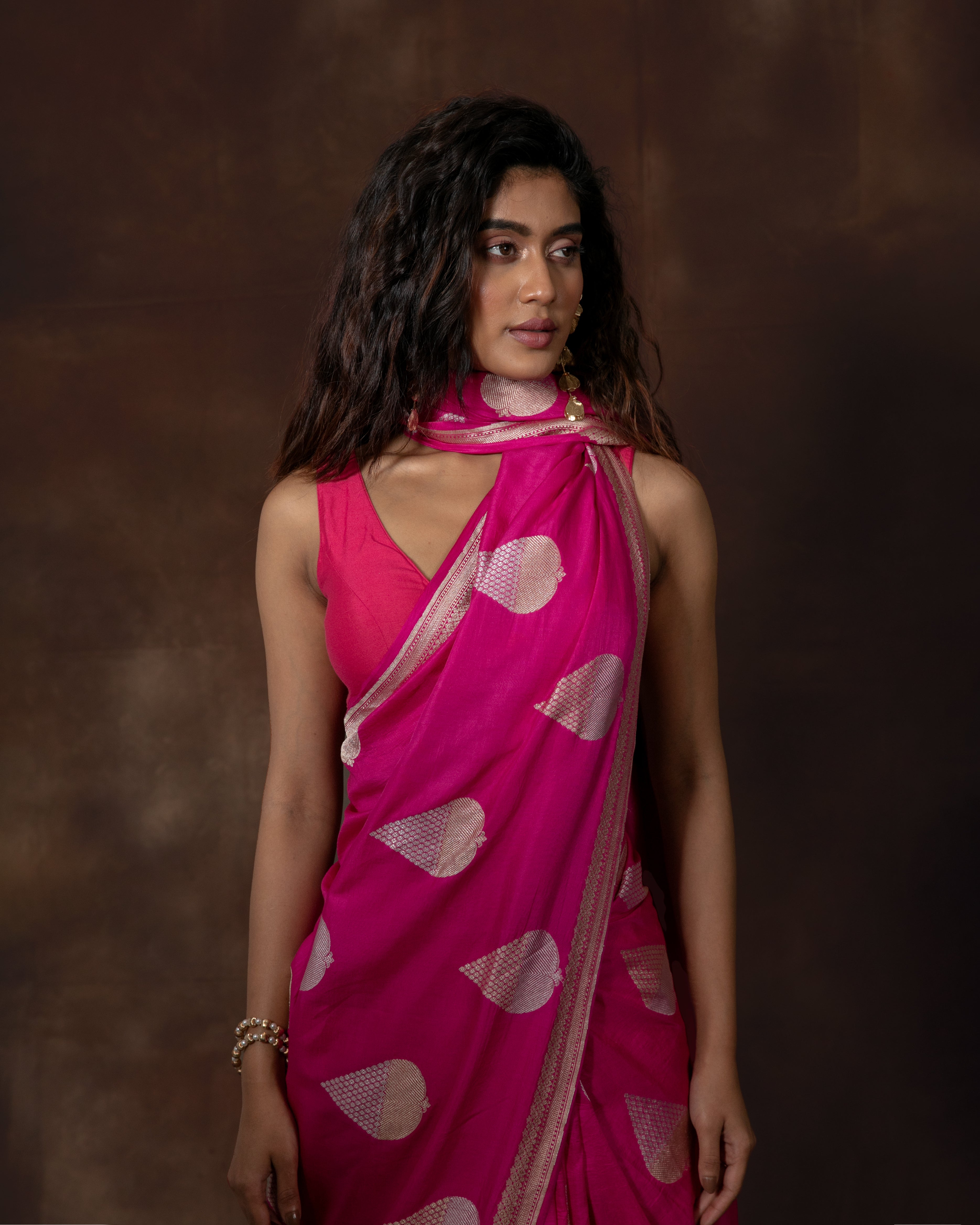 Pink Handwoven Tussar Georgette Saree