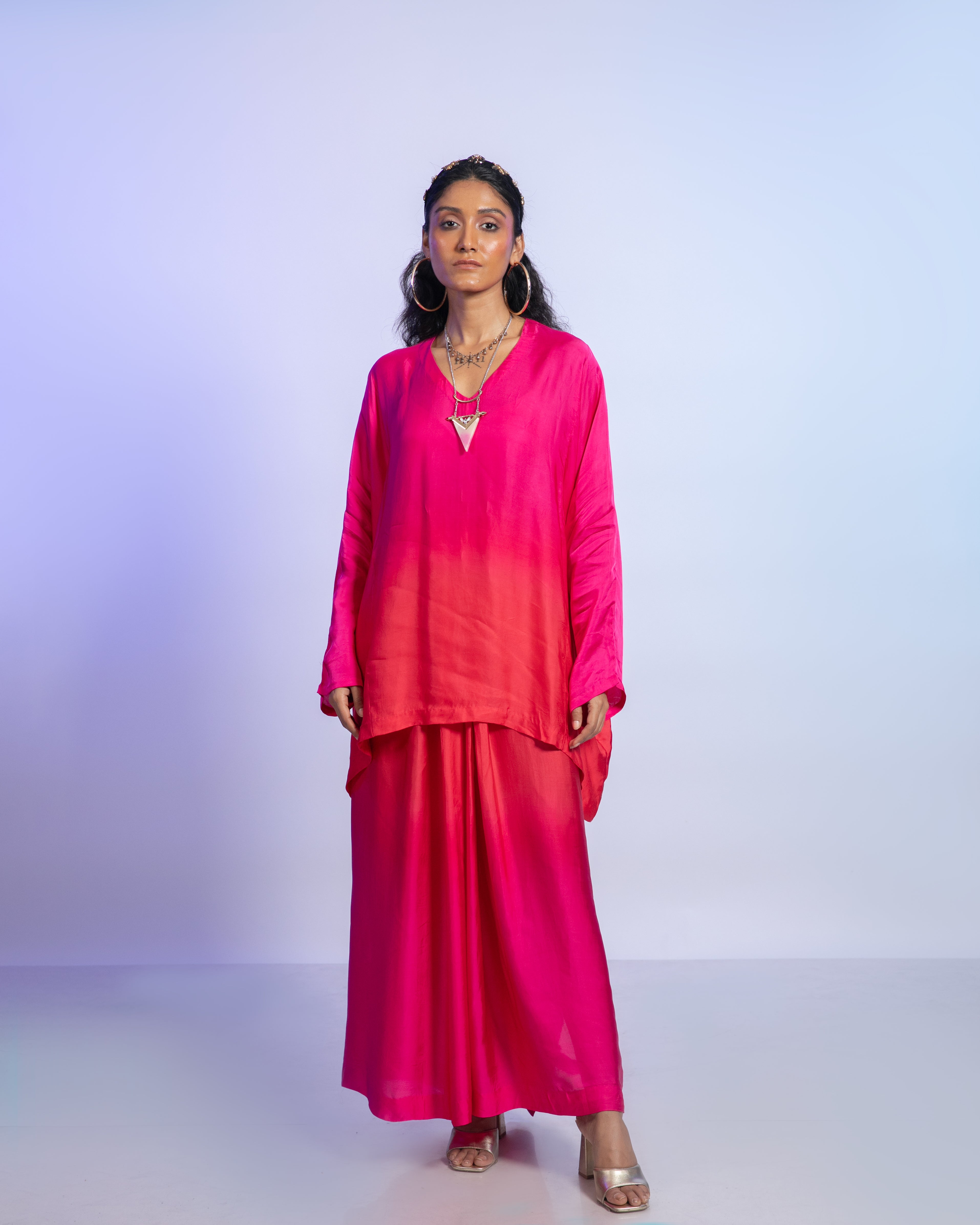 Ombre Pink And Red Satin Co-Ord Set