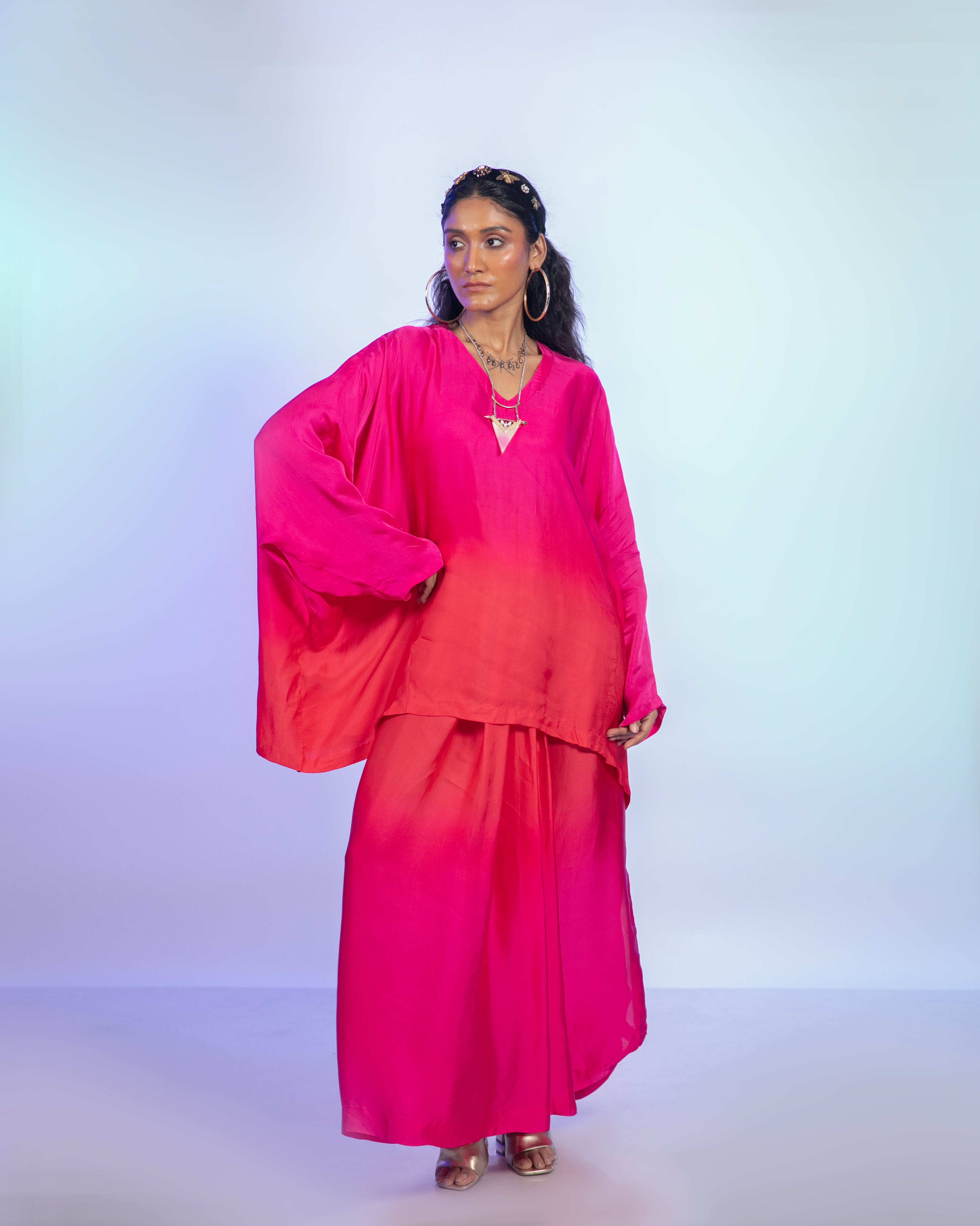 Ombre Pink And Red Satin Co-Ord Set