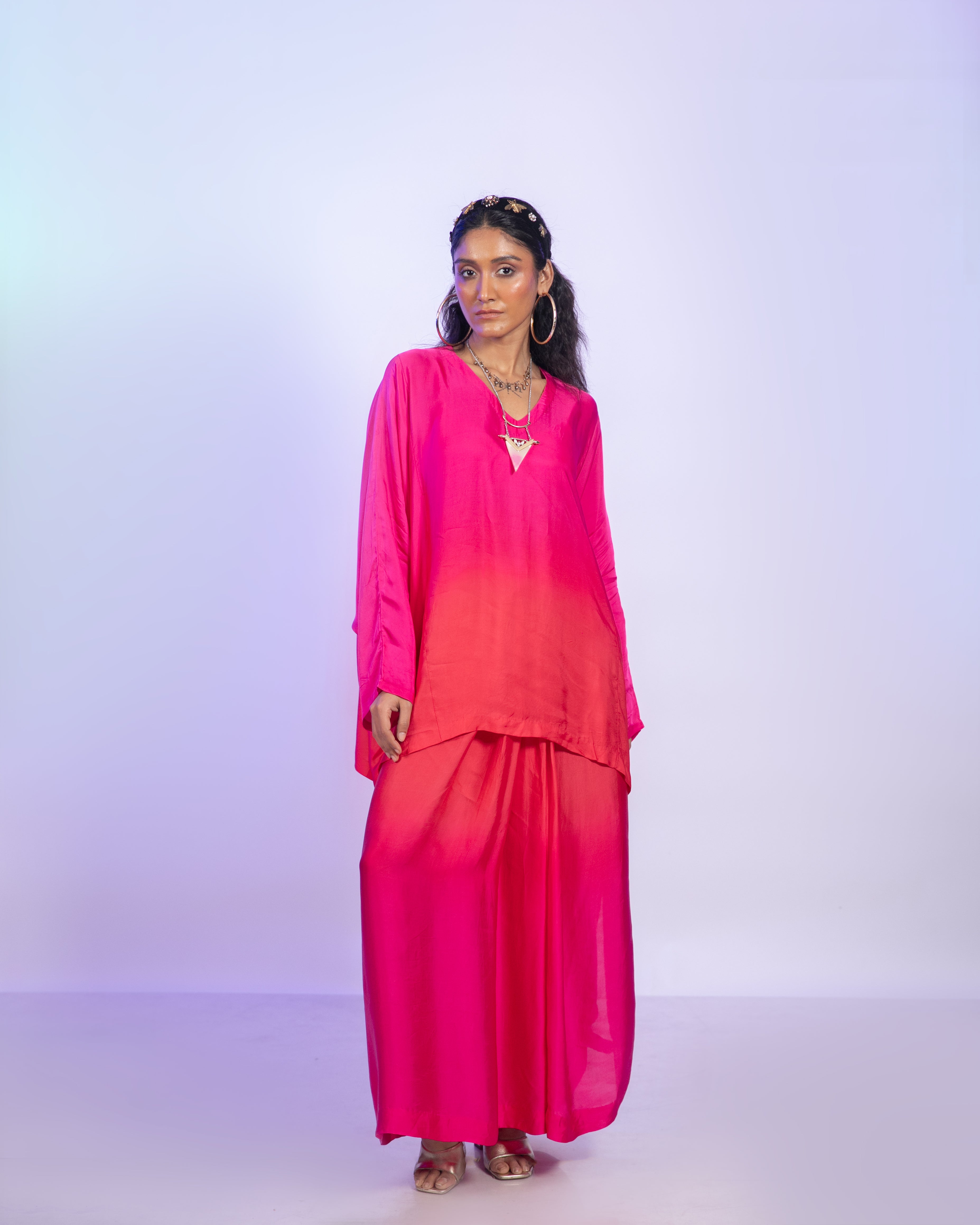 Ombre Pink And Red Satin Co-Ord Set