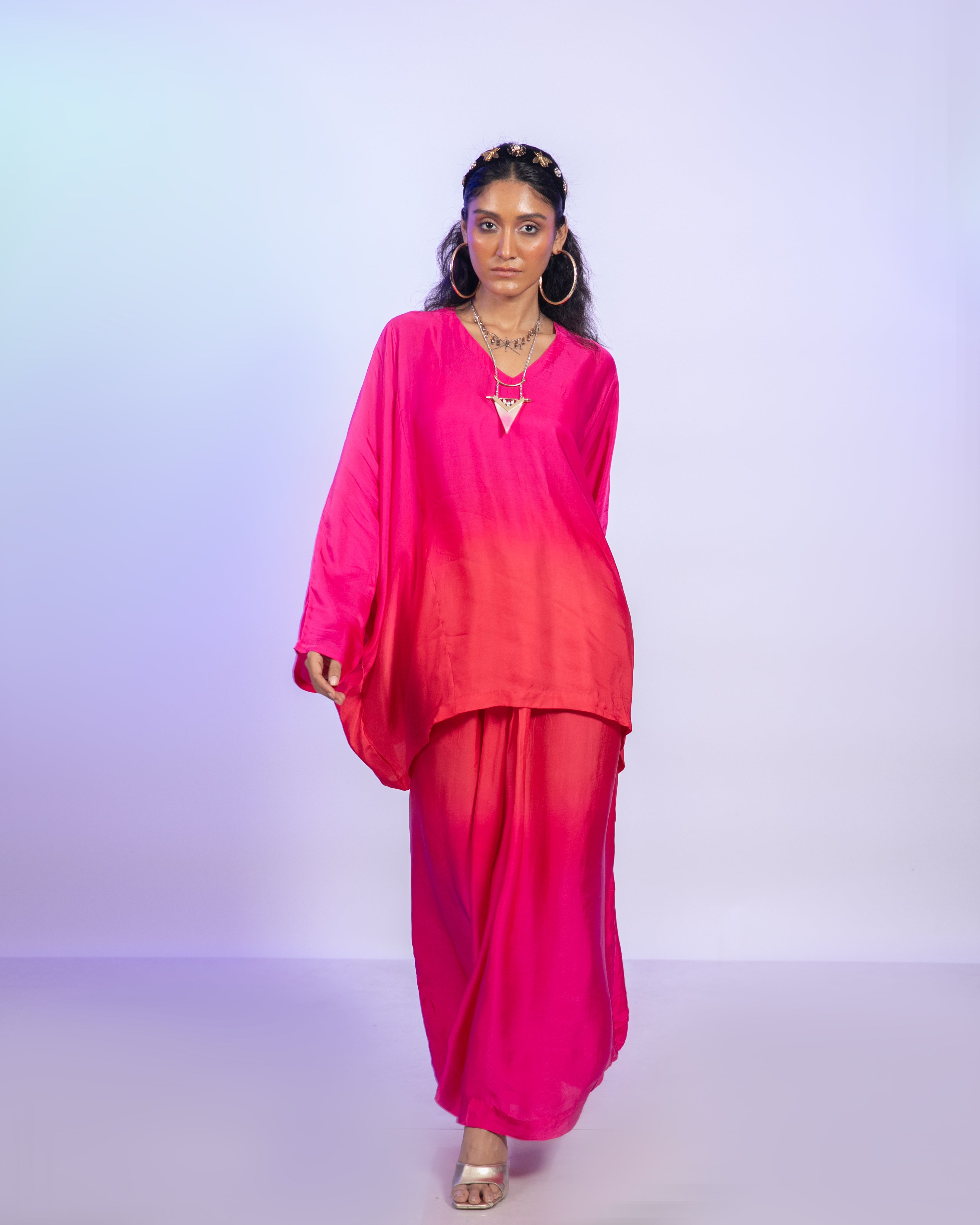 Ombre Pink And Red Satin Co-Ord Set