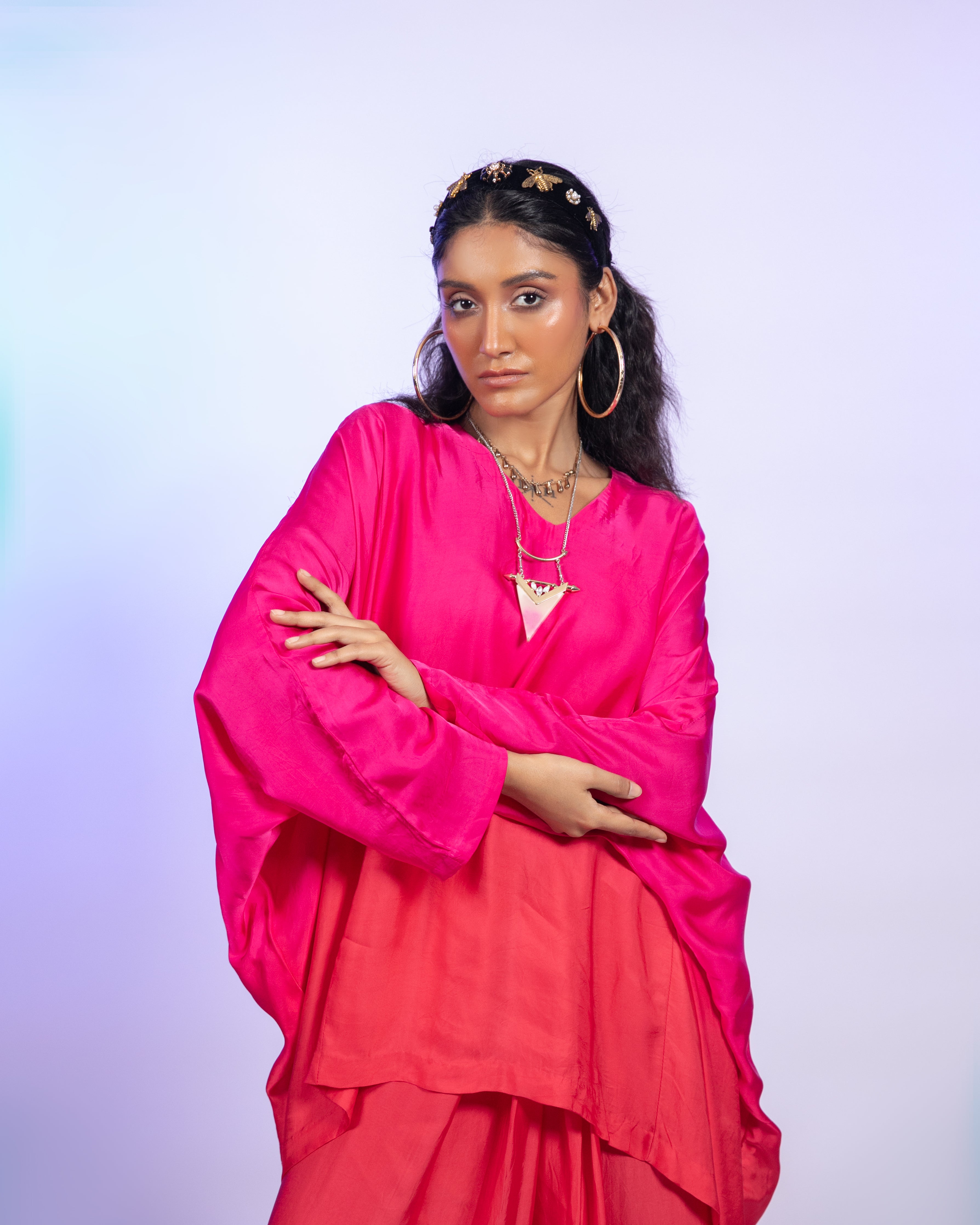 Ombre Pink And Red Satin Co-Ord Set