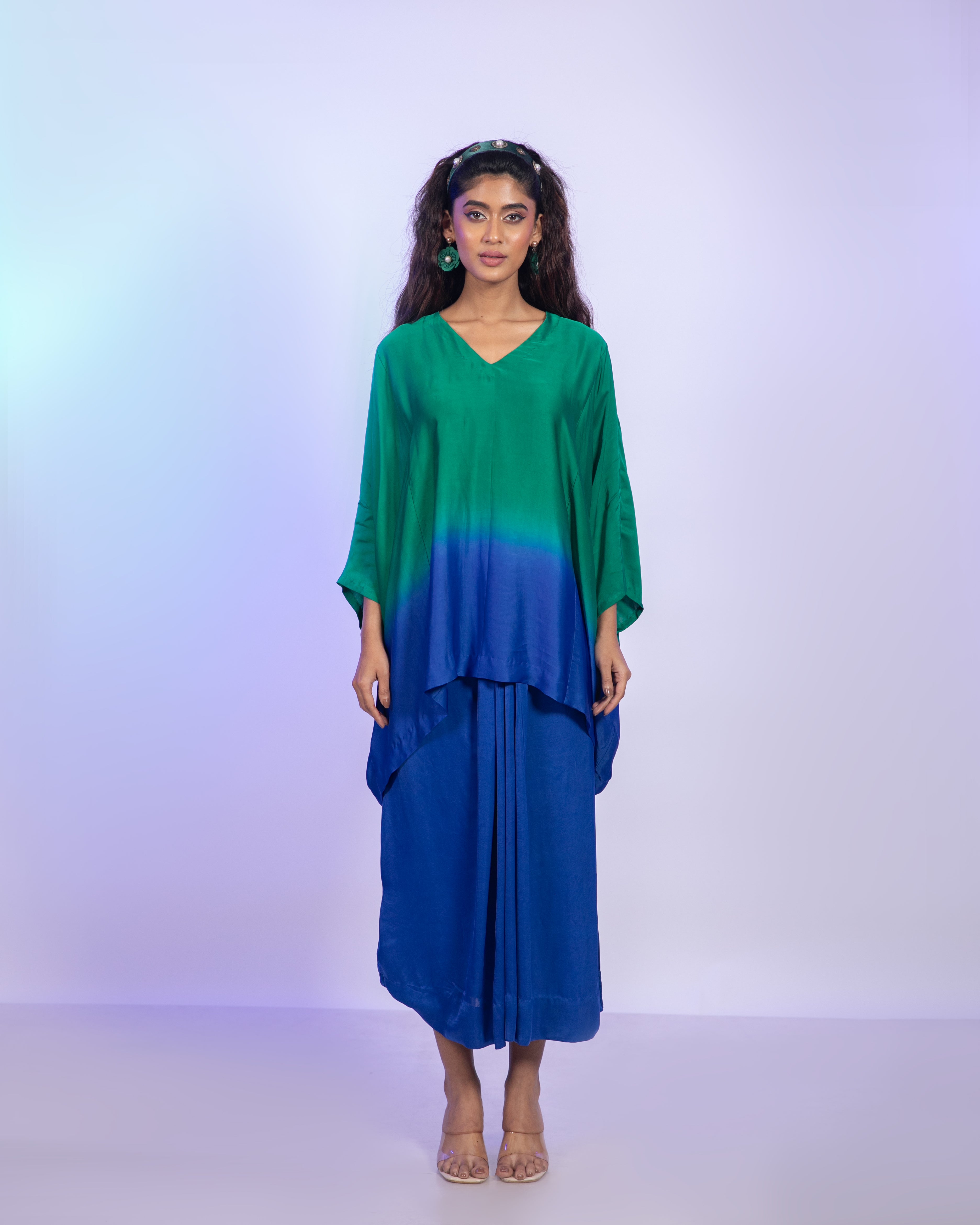 Ombre Green And Blue Satin Co-Ord Set
