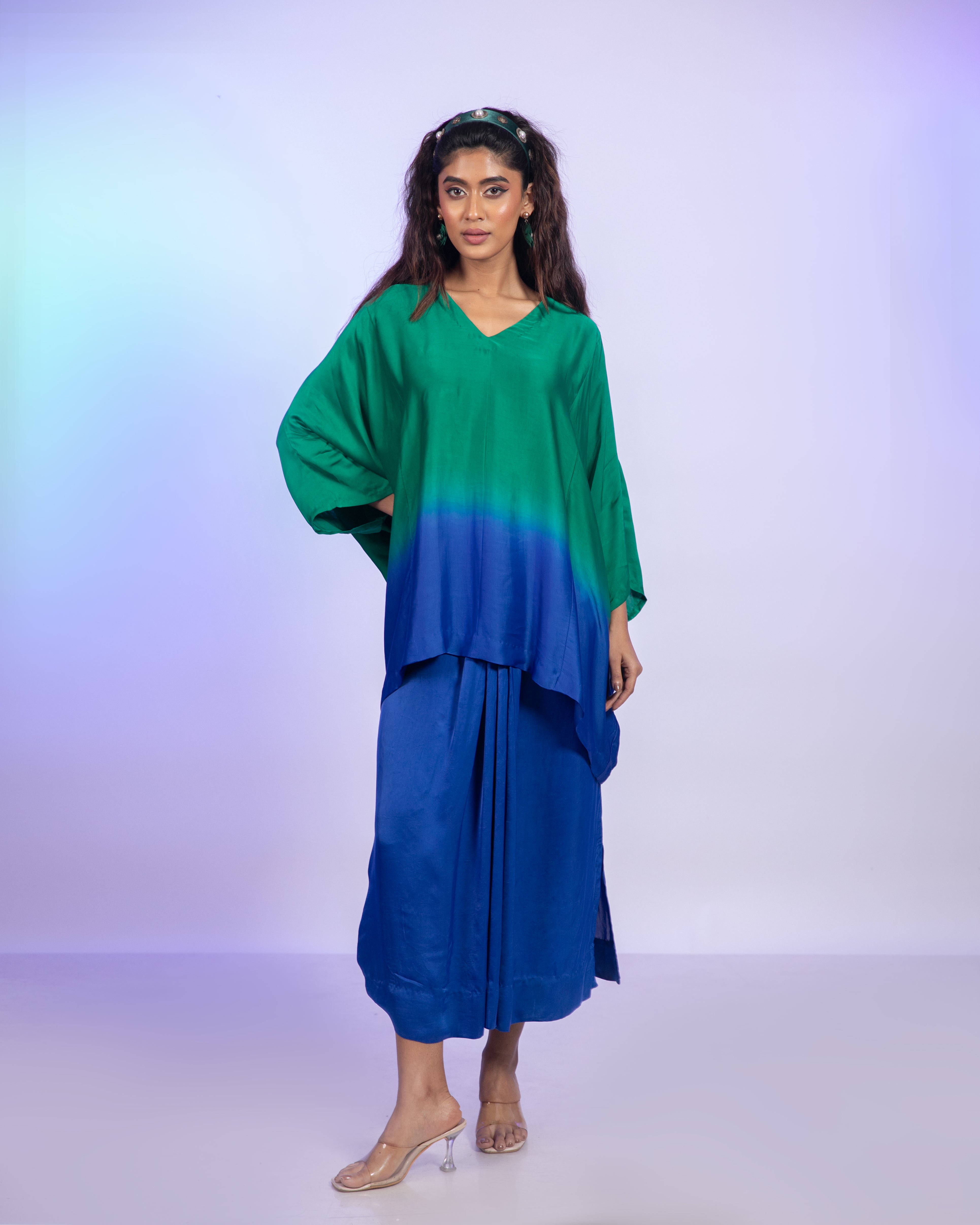 Ombre Green And Blue Satin Co-Ord Set