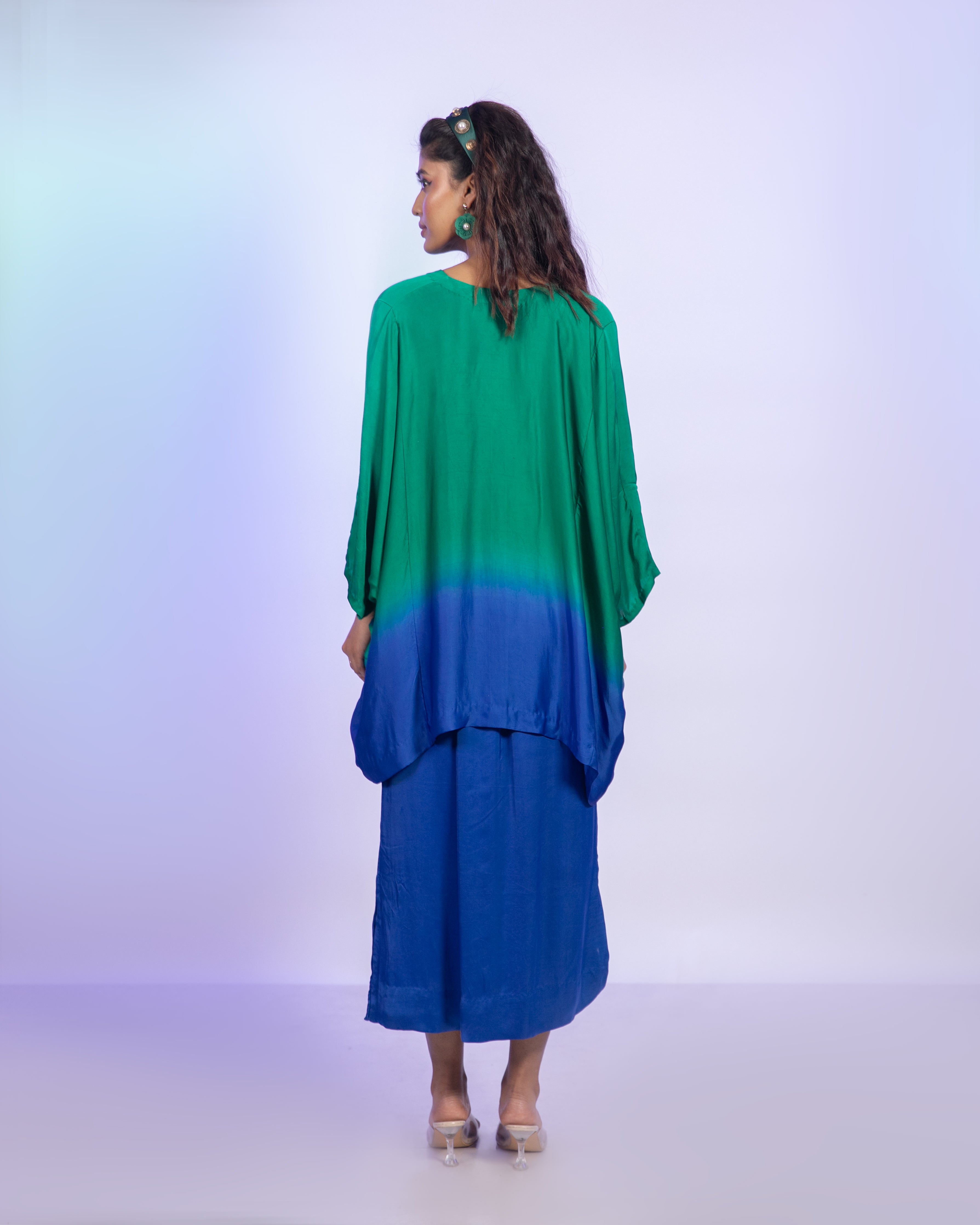 Ombre Green And Blue Satin Co-Ord Set