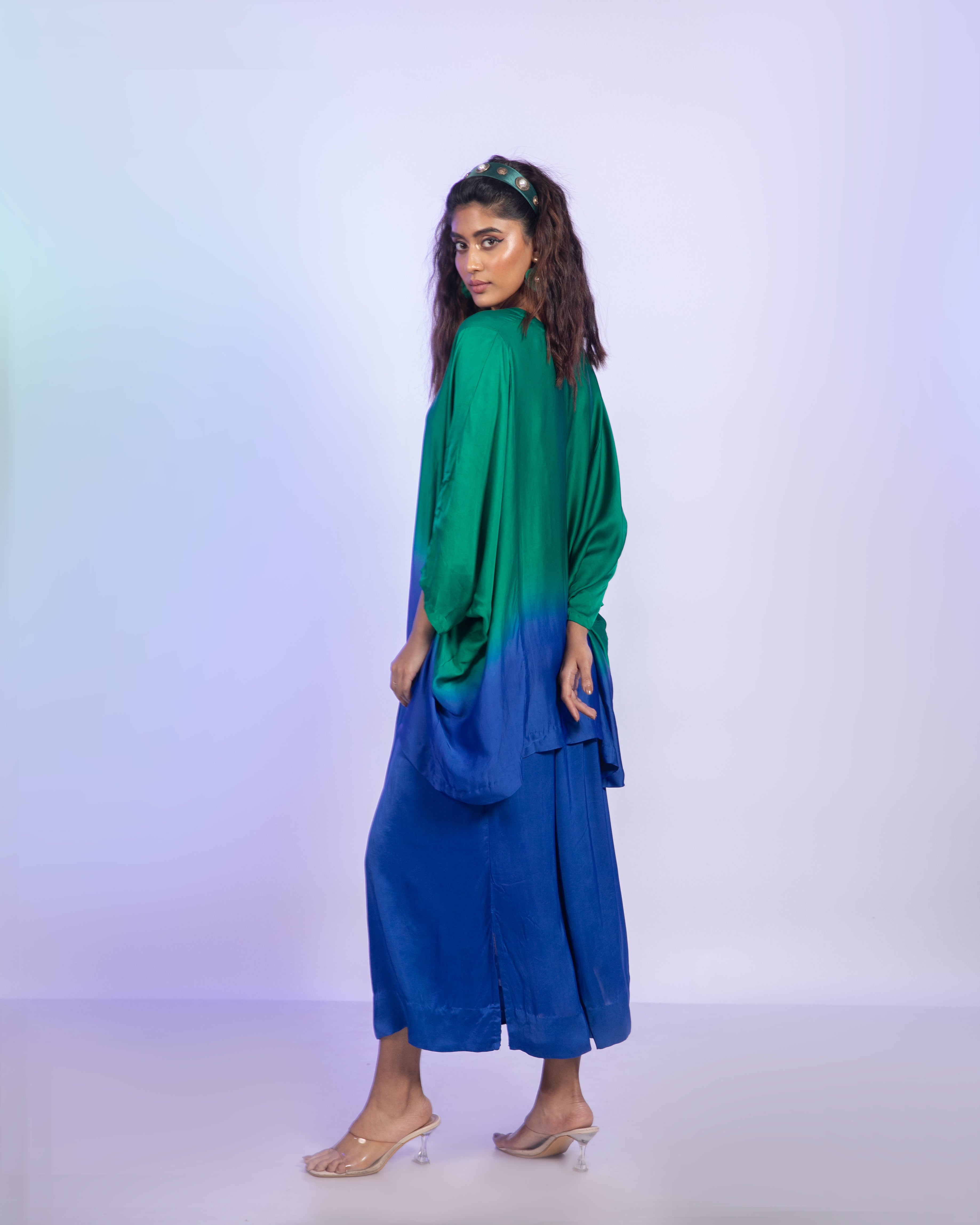 Ombre Green And Blue Satin Co-Ord Set