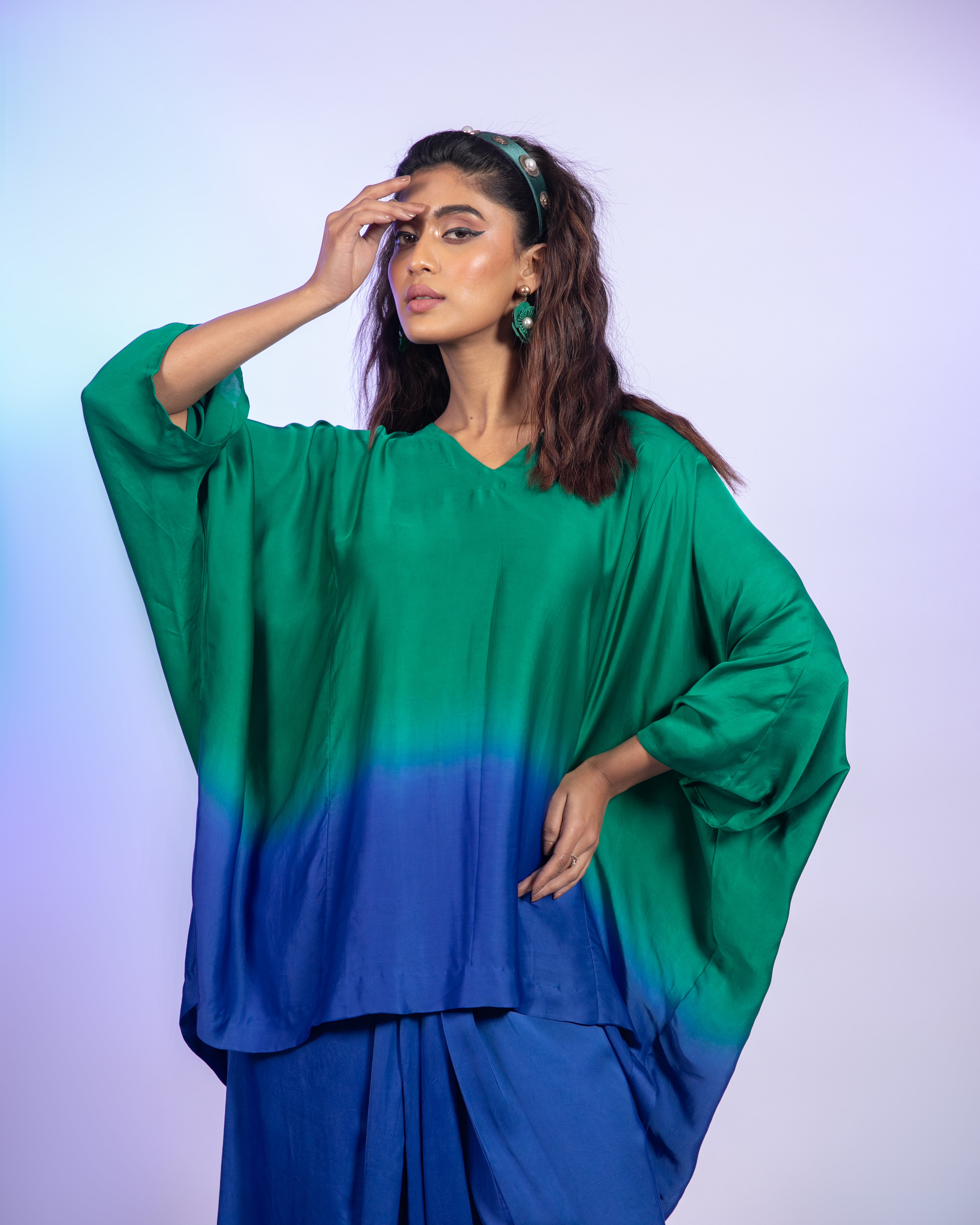 Ombre Green And Blue Satin Co-Ord Set
