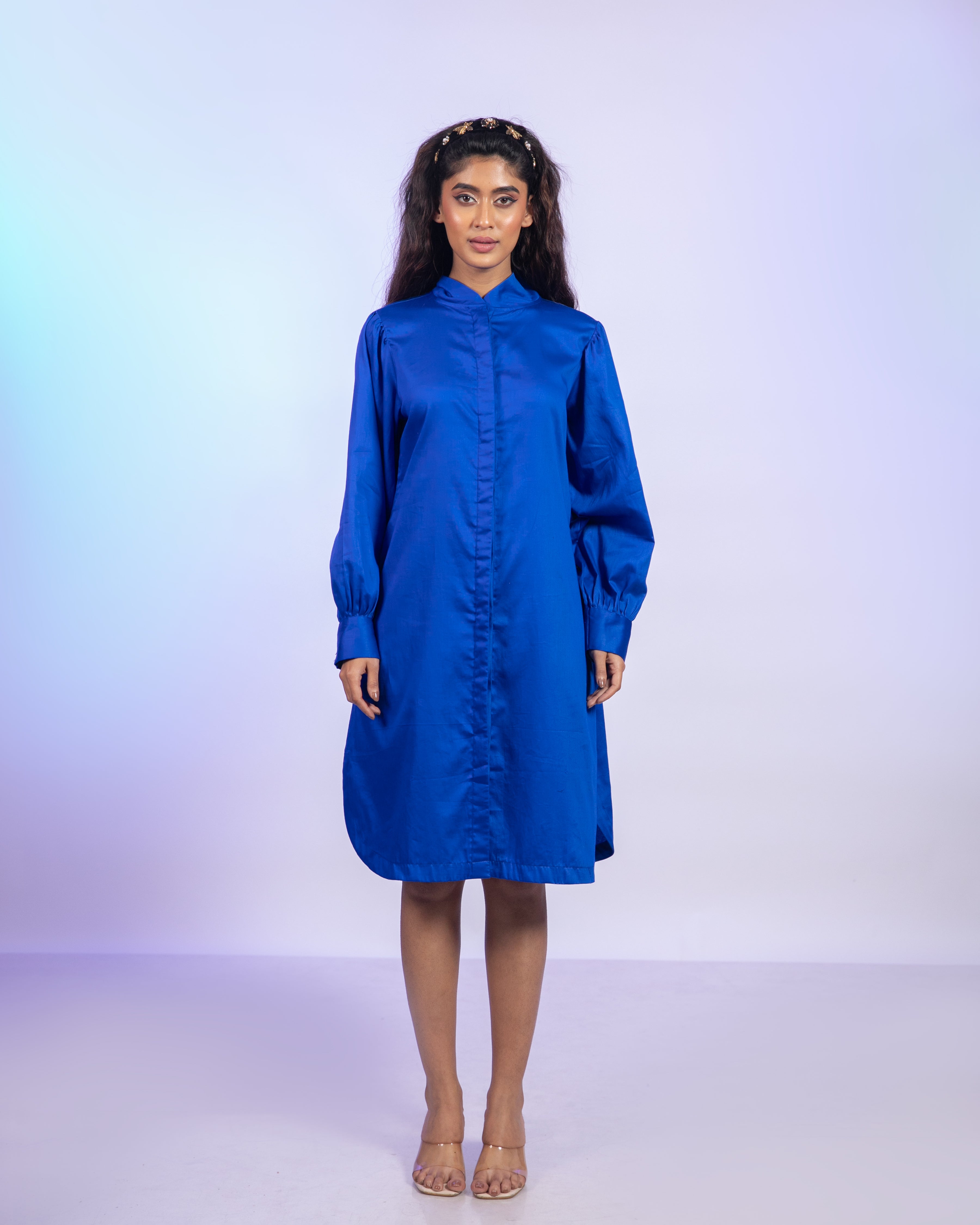 Blue Cotton Shirt Dress