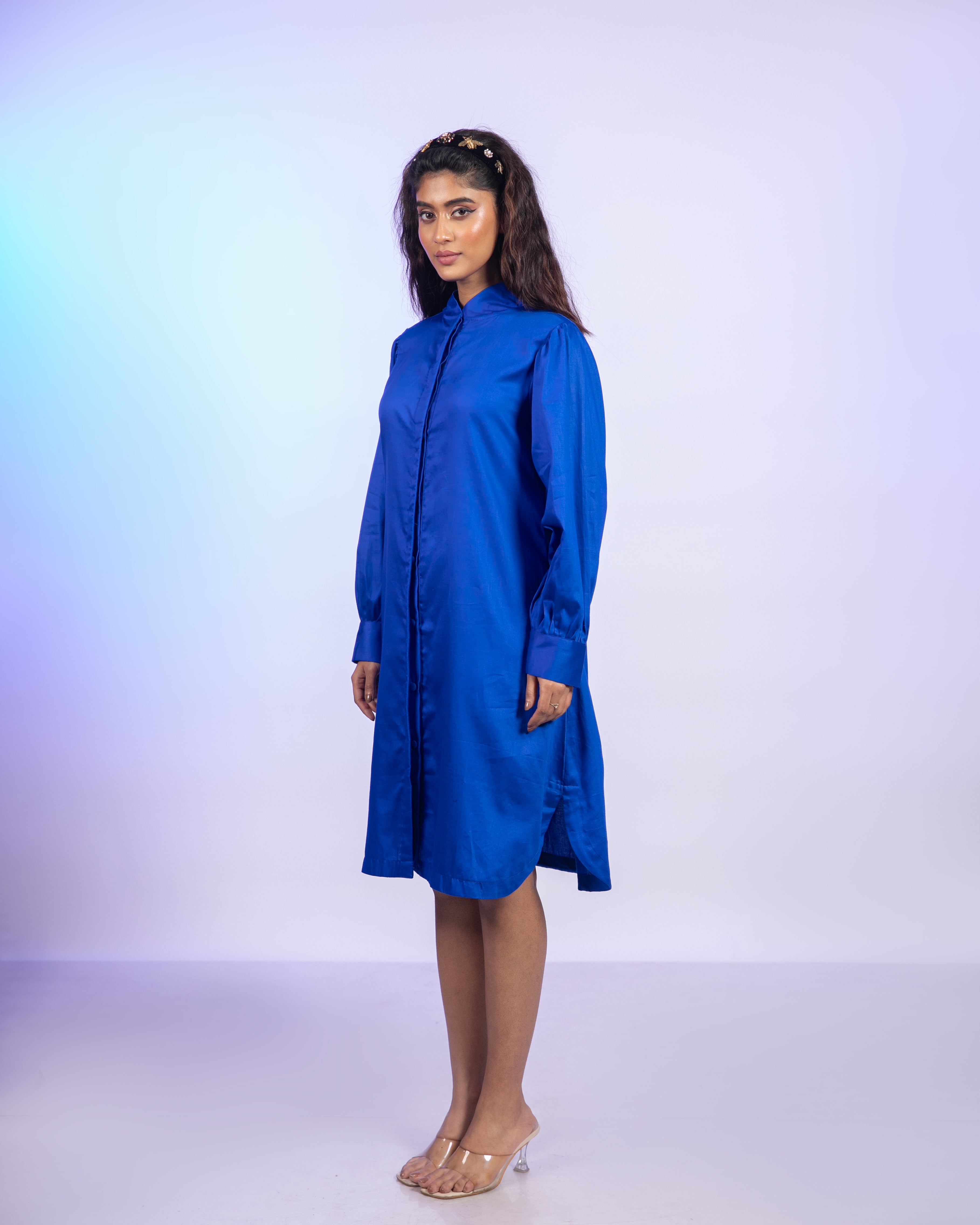 Blue Cotton Shirt Dress