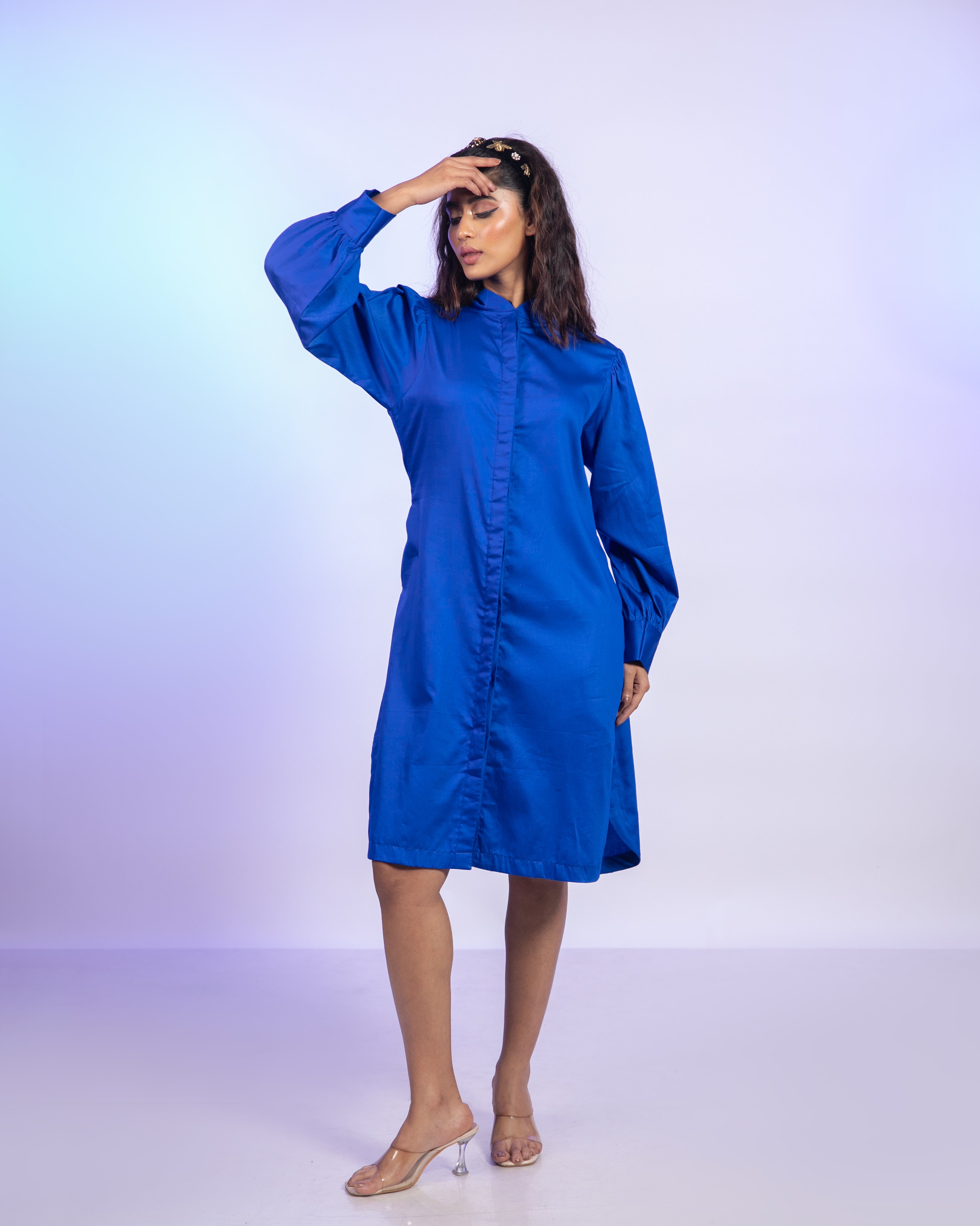 Blue Cotton Shirt Dress