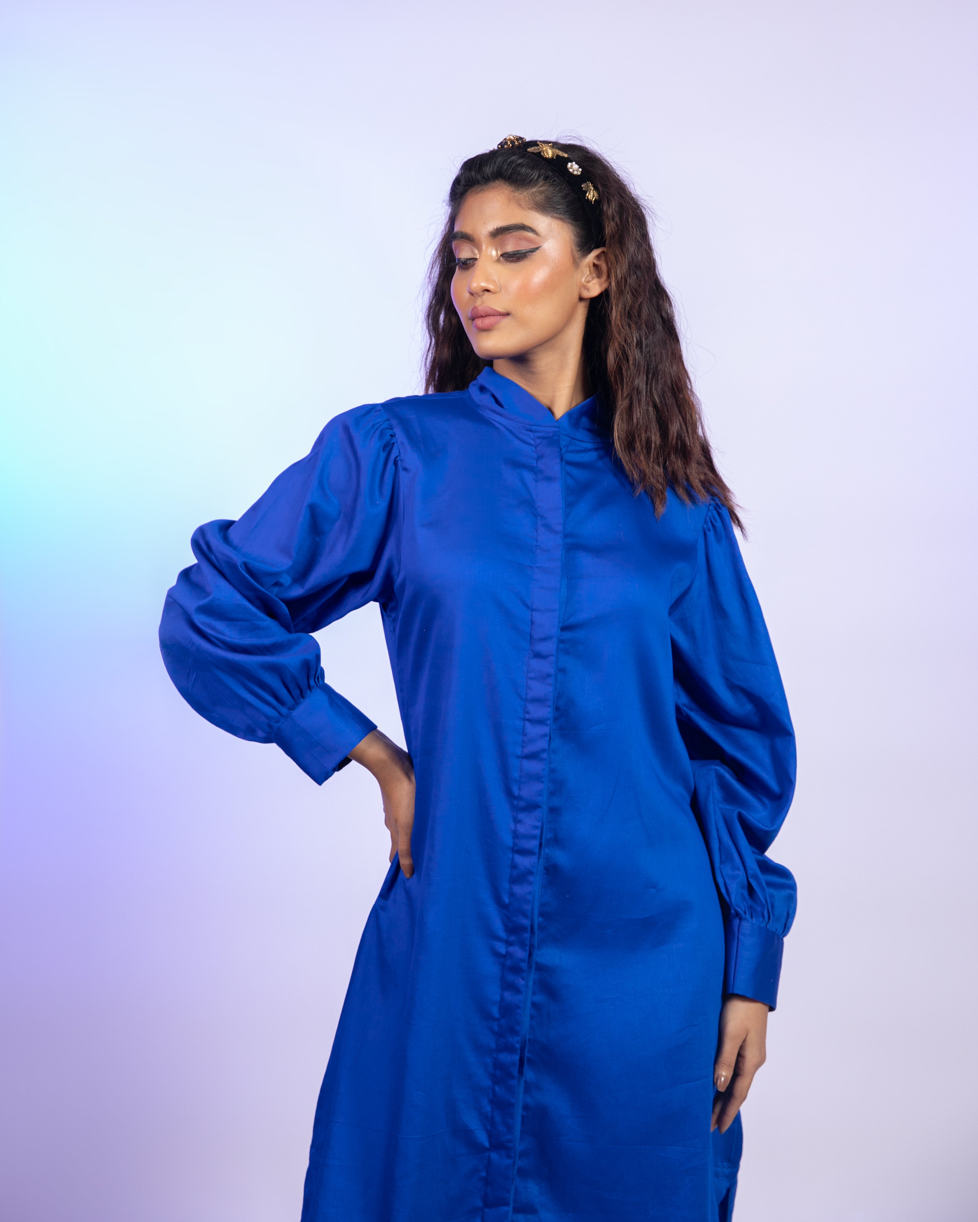 Blue Cotton Shirt Dress