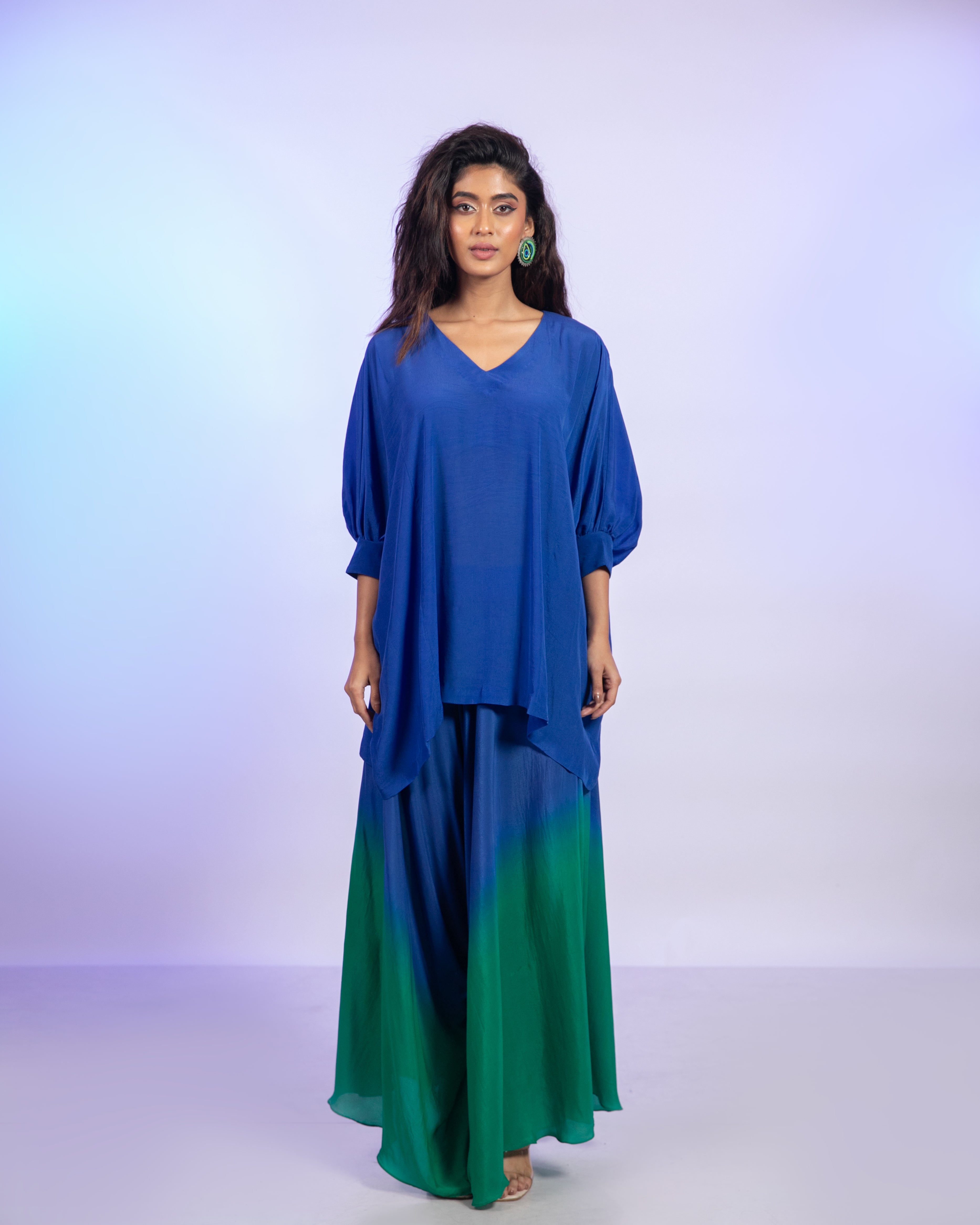 Ombre Blue And Green Crepe Co-Ord Set