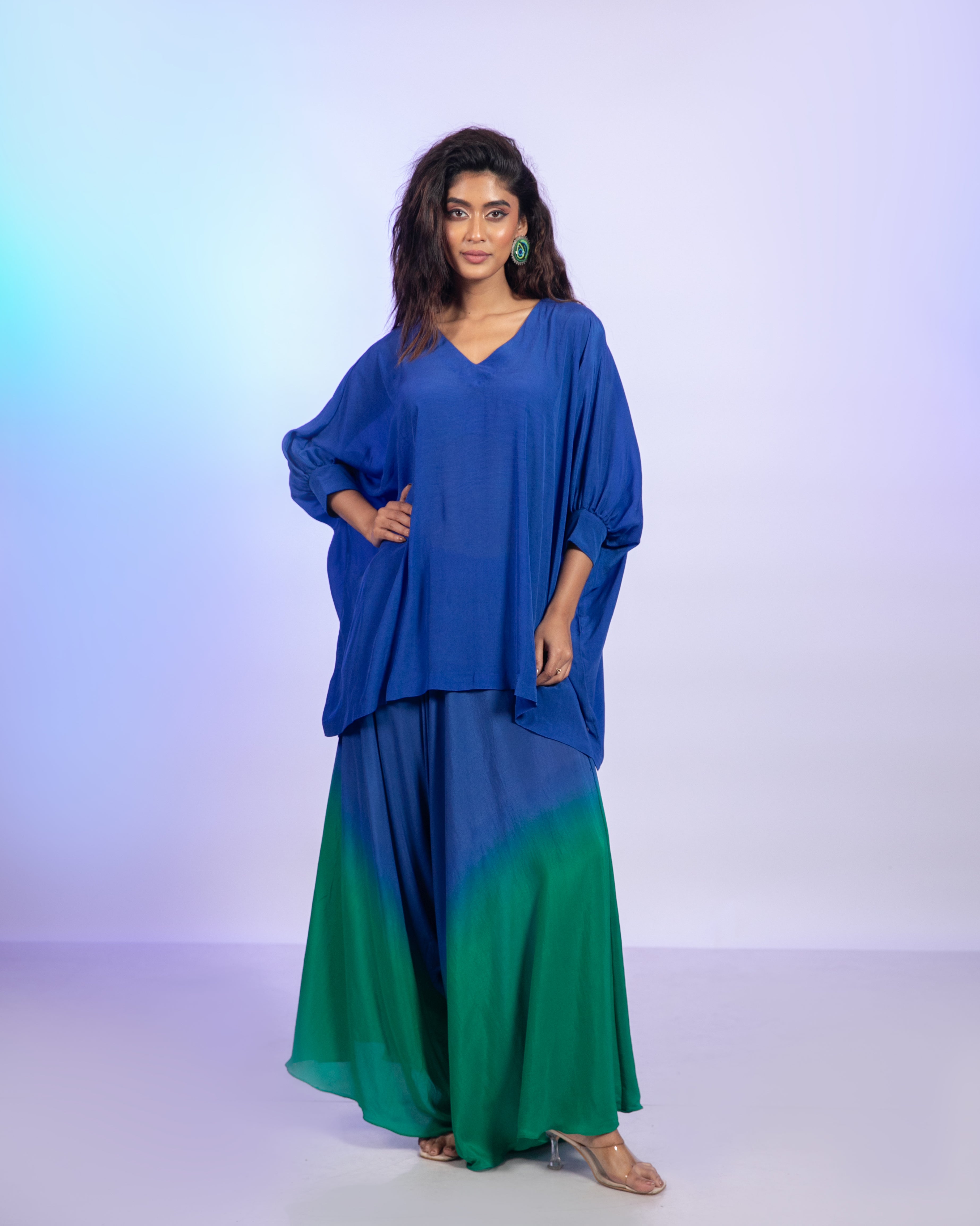 Ombre Blue And Green Crepe Co-Ord Set