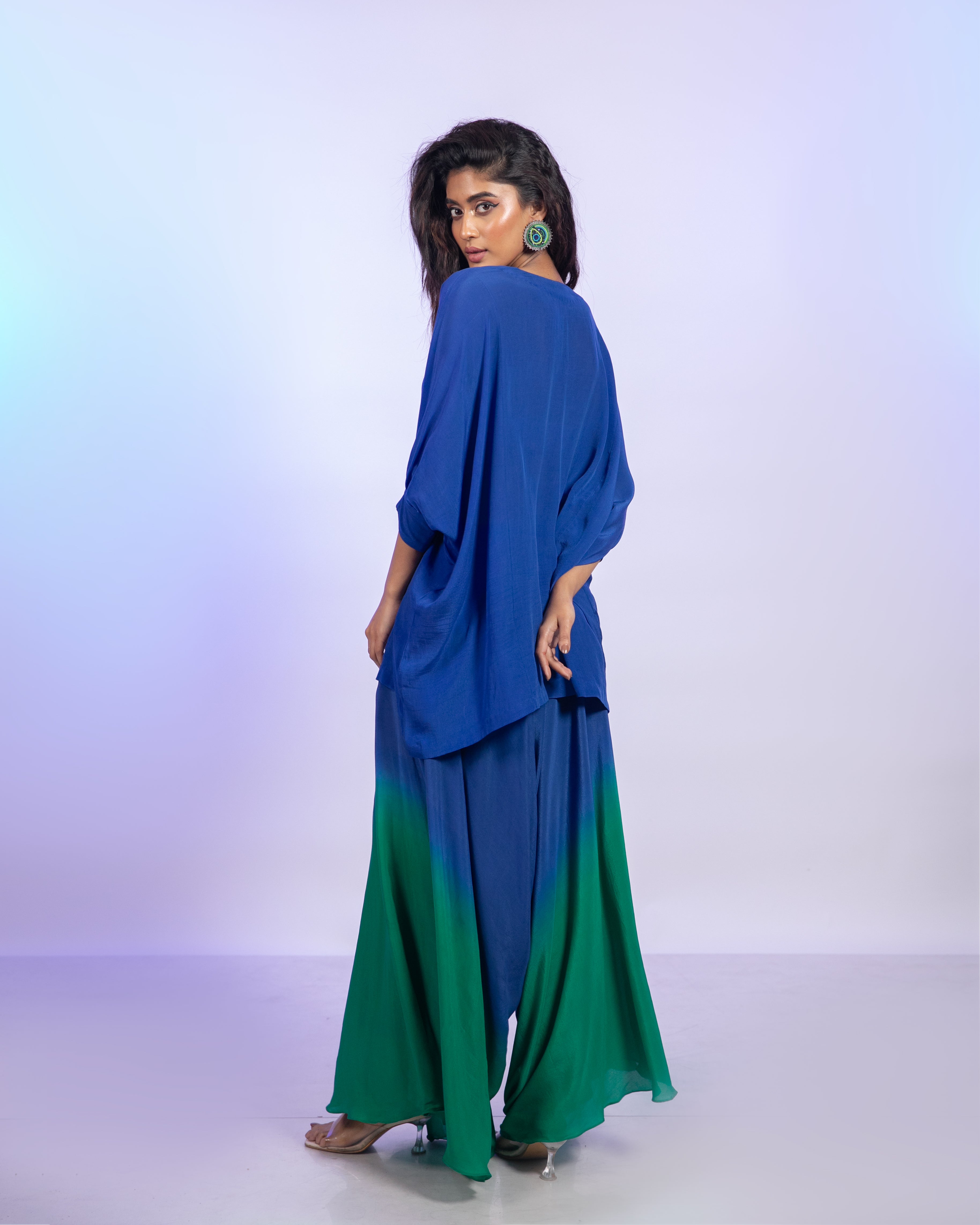 Ombre Blue And Green Crepe Co-Ord Set