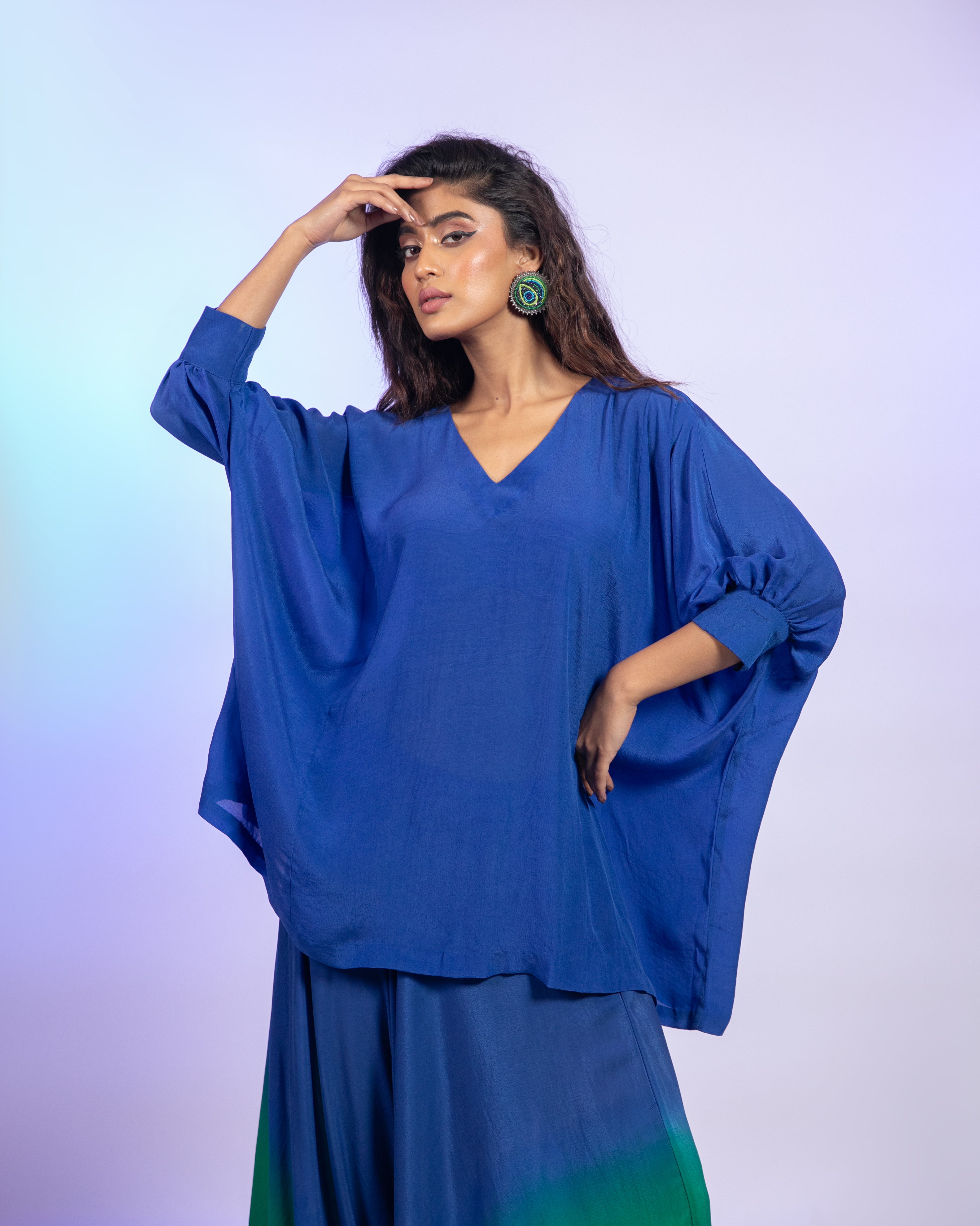 Ombre Blue And Green Crepe Co-Ord Set