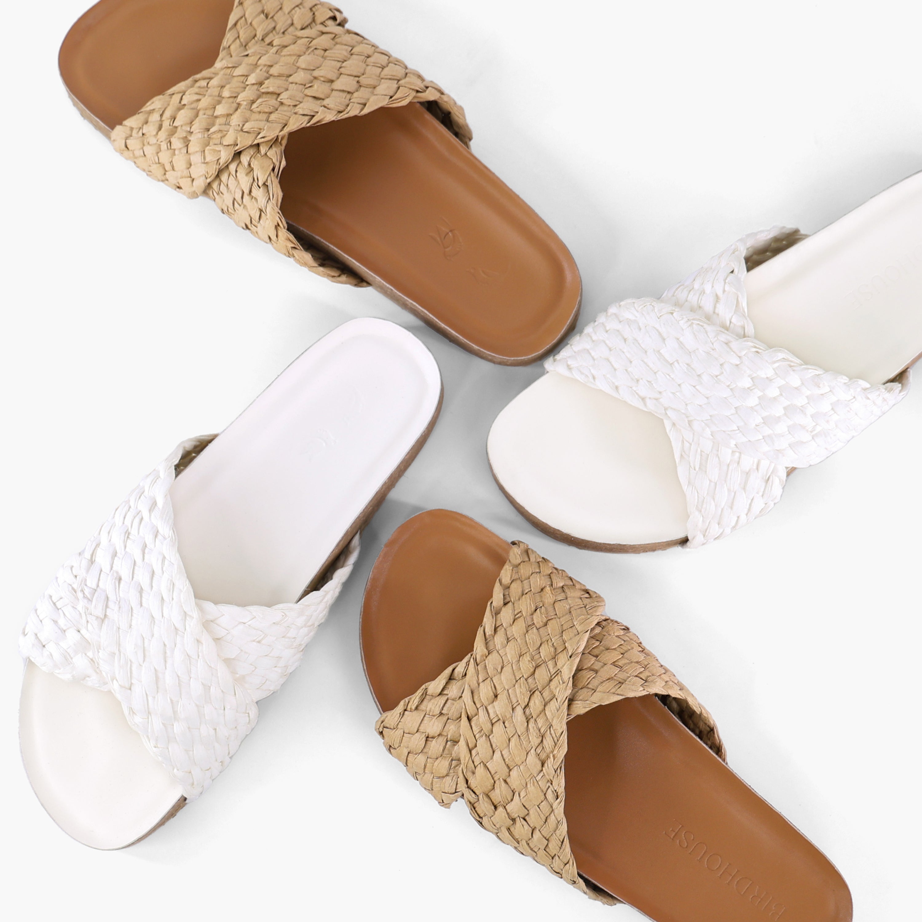 Tan Braided Raffia Slides