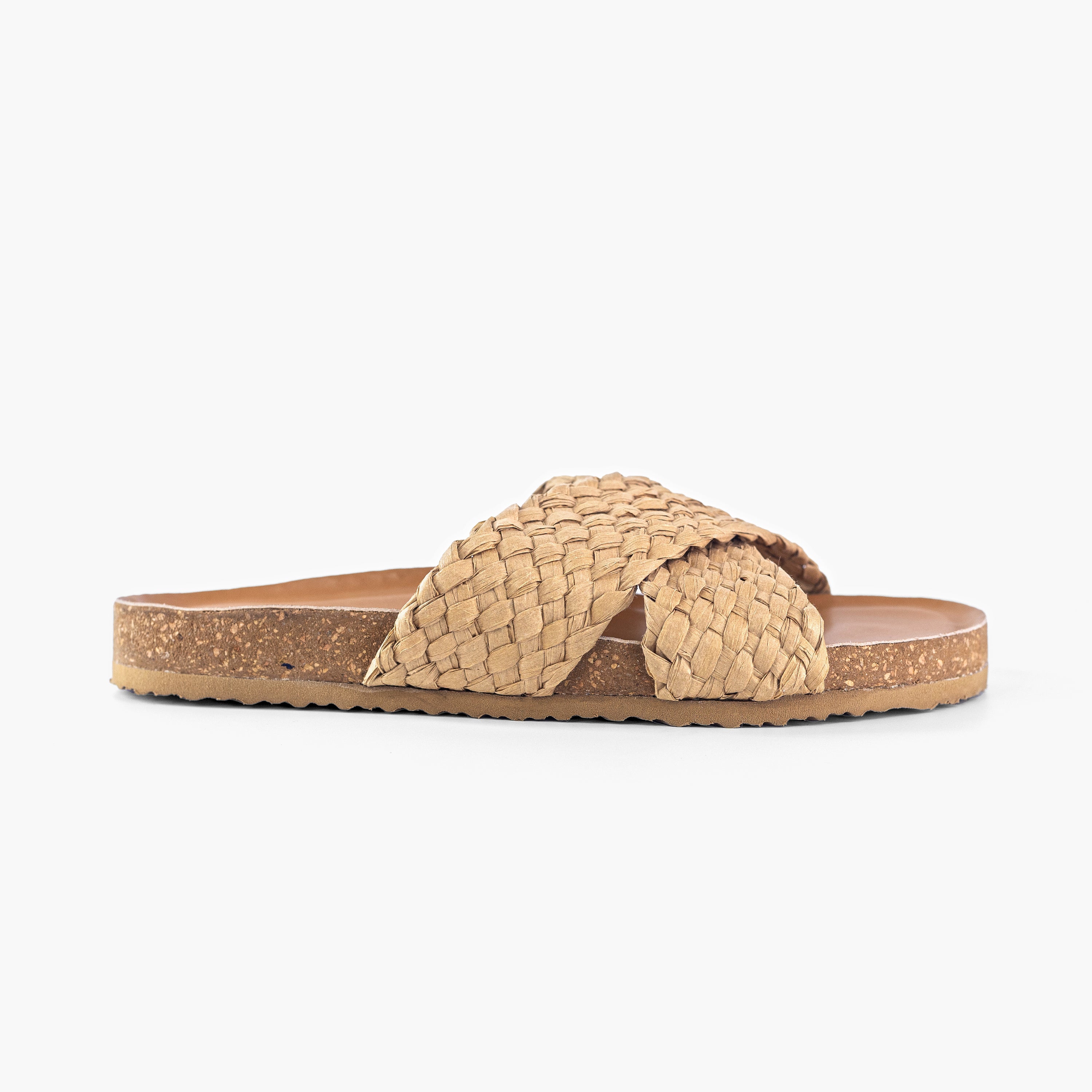 Tan Braided Raffia Slides